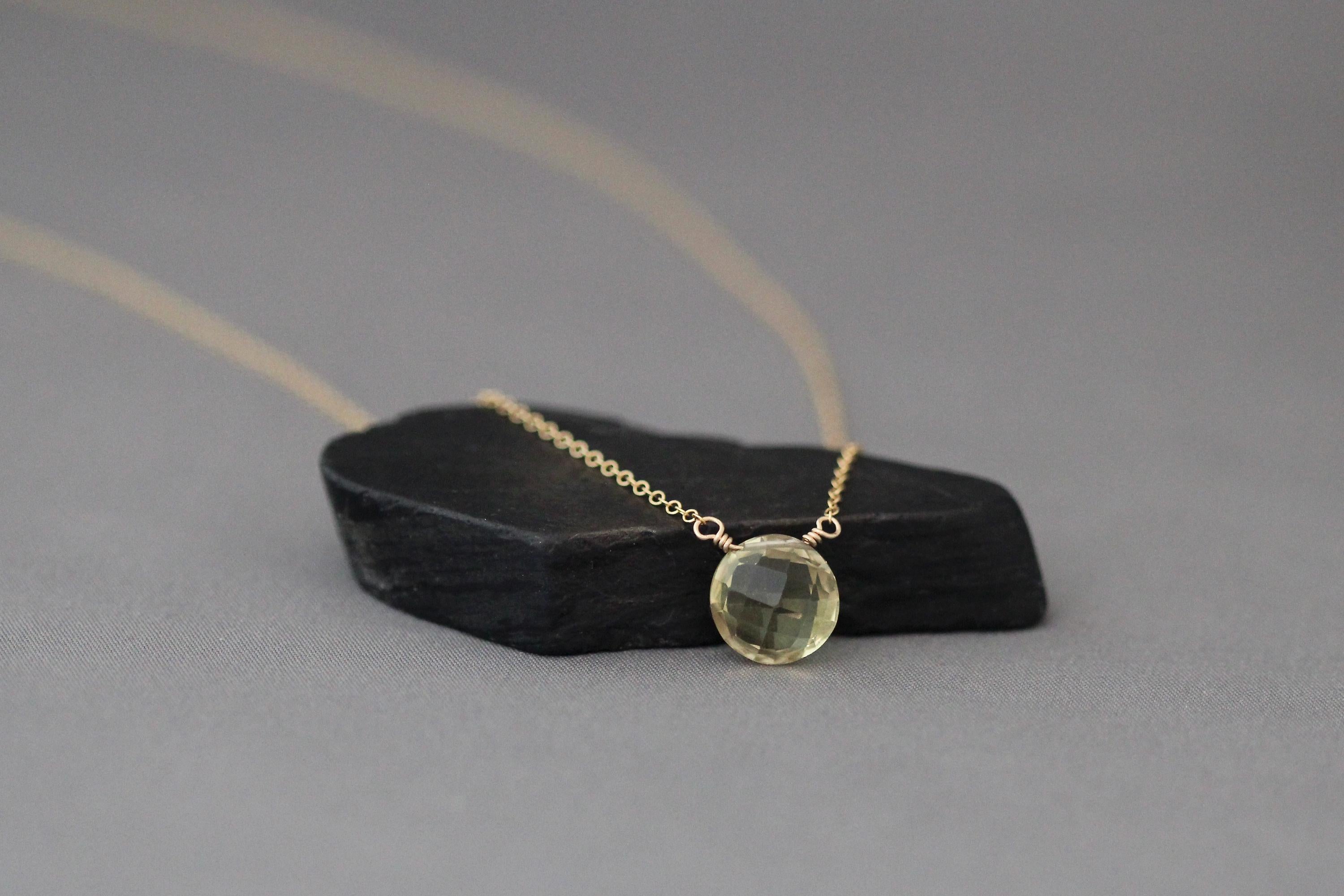 Wire Wrapped Yellow Lemon Quartz and Gold Necklace