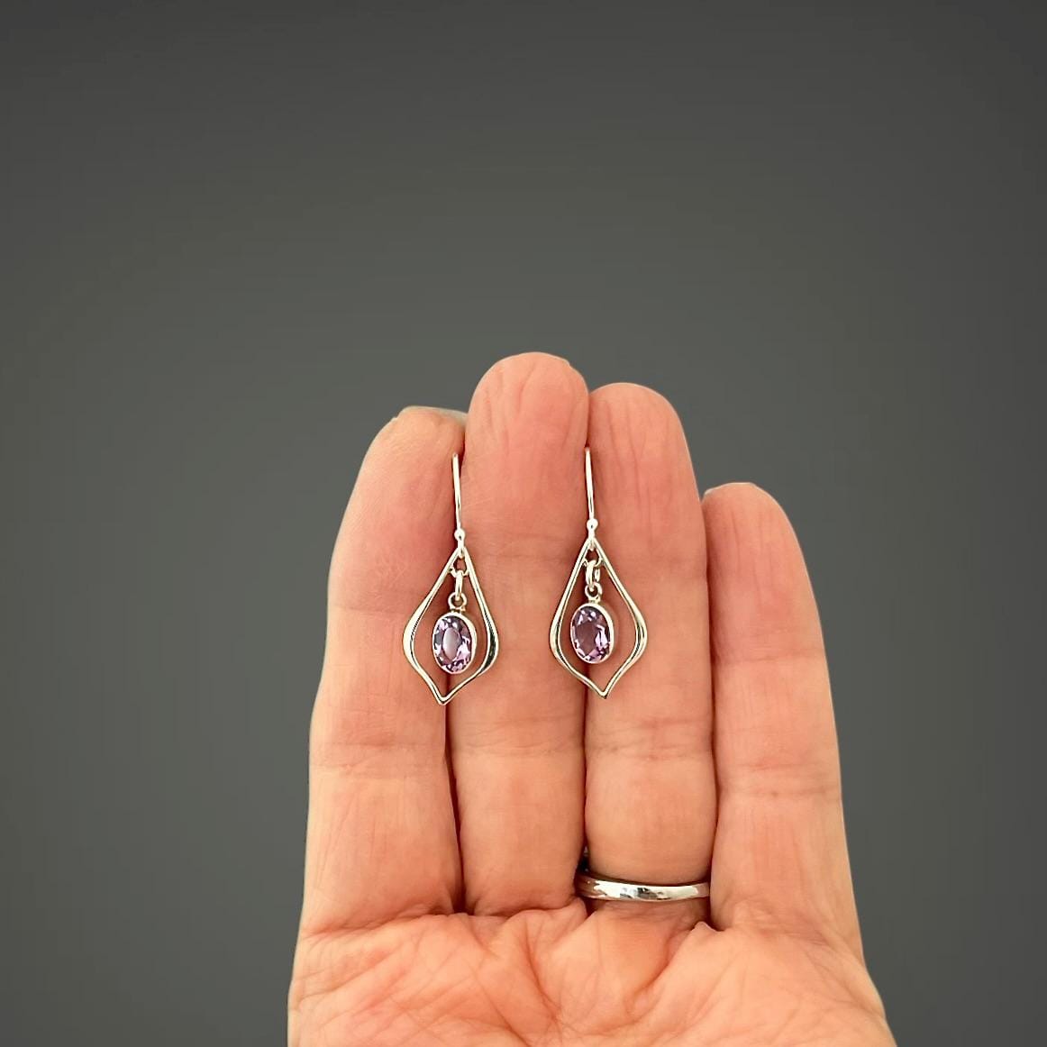 Purple Amethyst Oval and Bali Silver Earrings