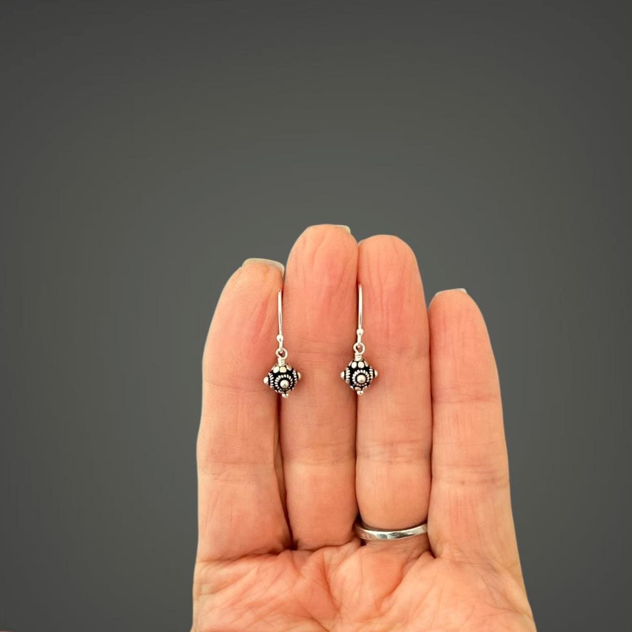 Small Bali Silver Bead Dangle Earrings