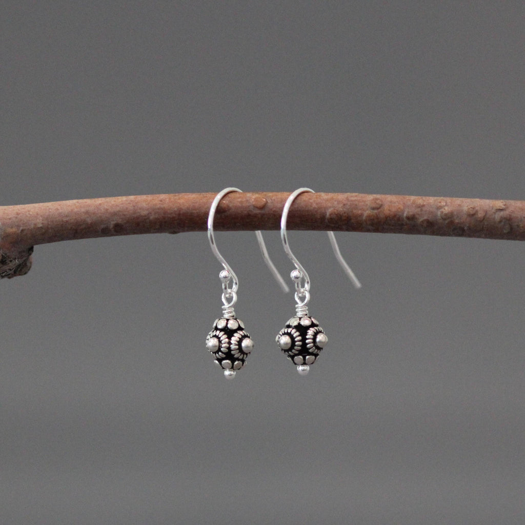 Small Bali Silver Bead Dangle Earrings