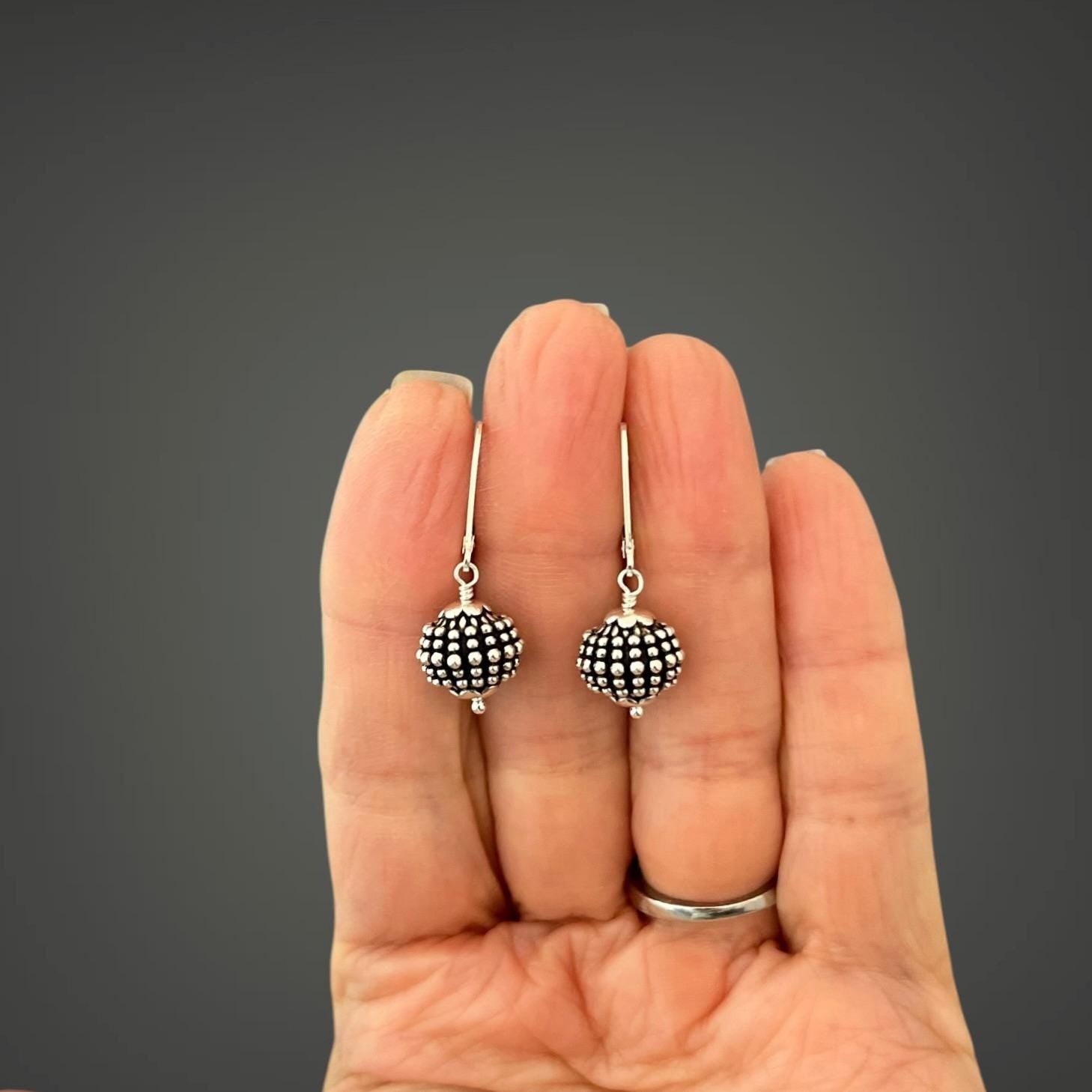 Bali Silver Bead Dangle Earrings