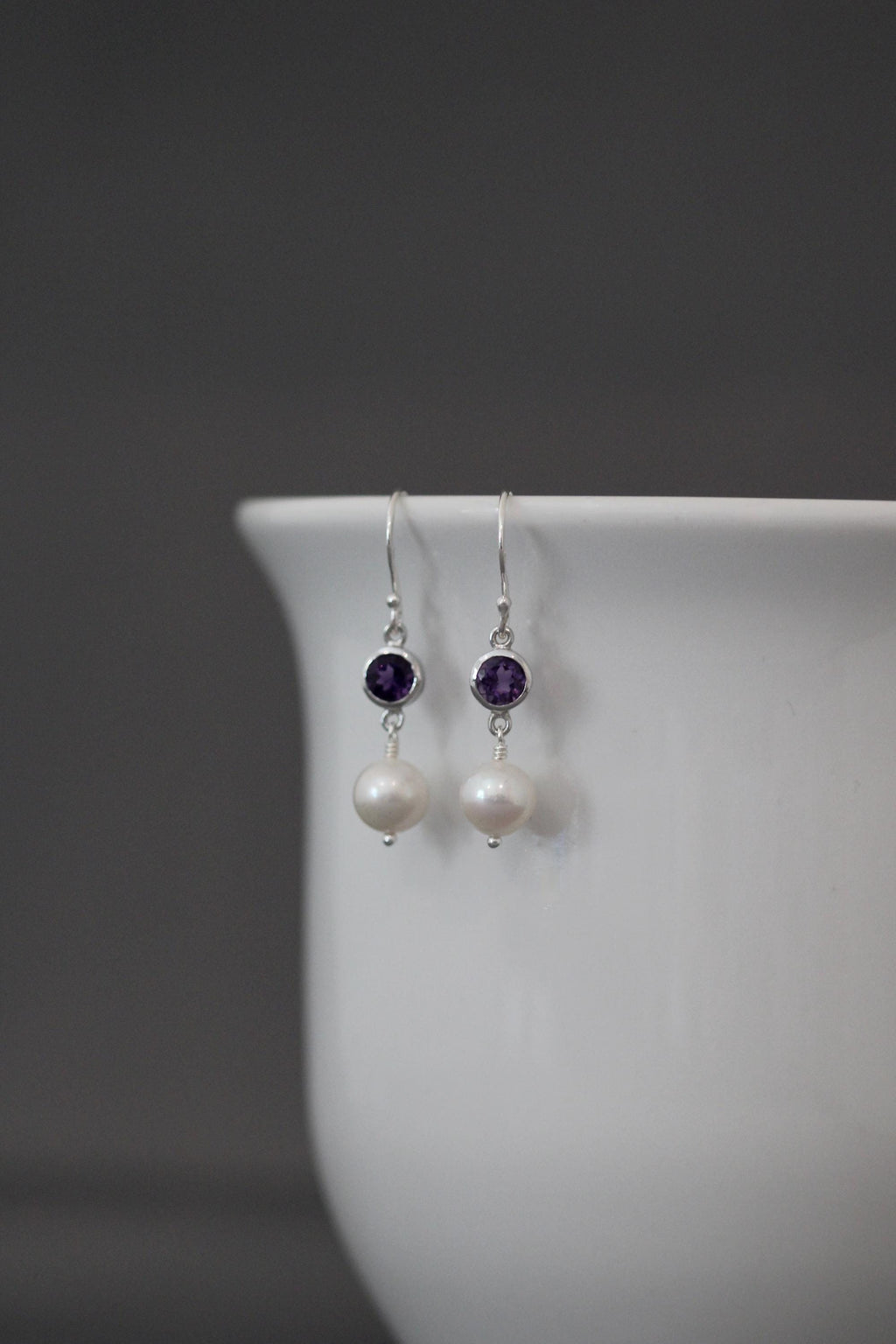 Purple Amethyst and Pearl Earrings