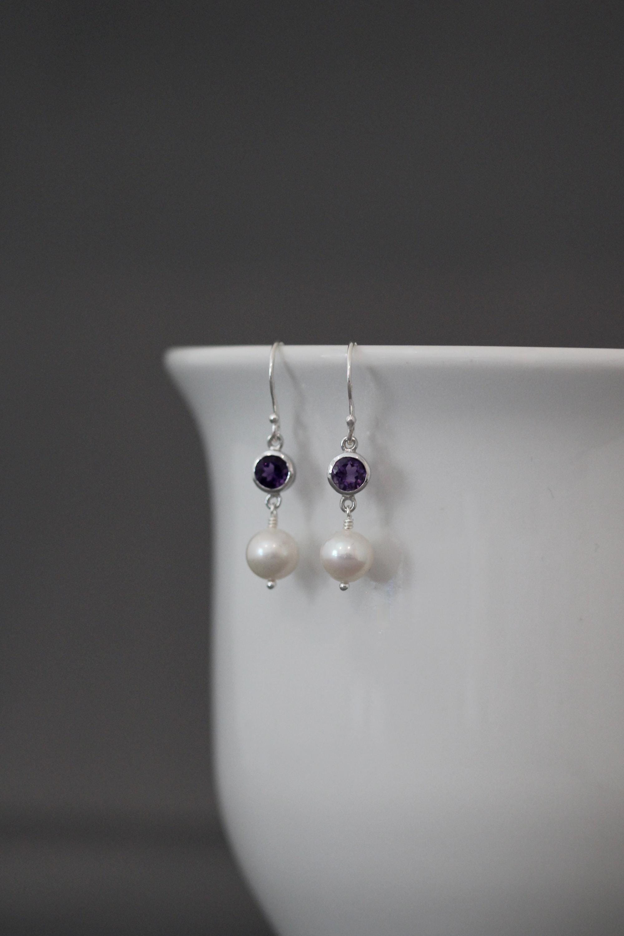 Purple Amethyst and Pearl Earrings