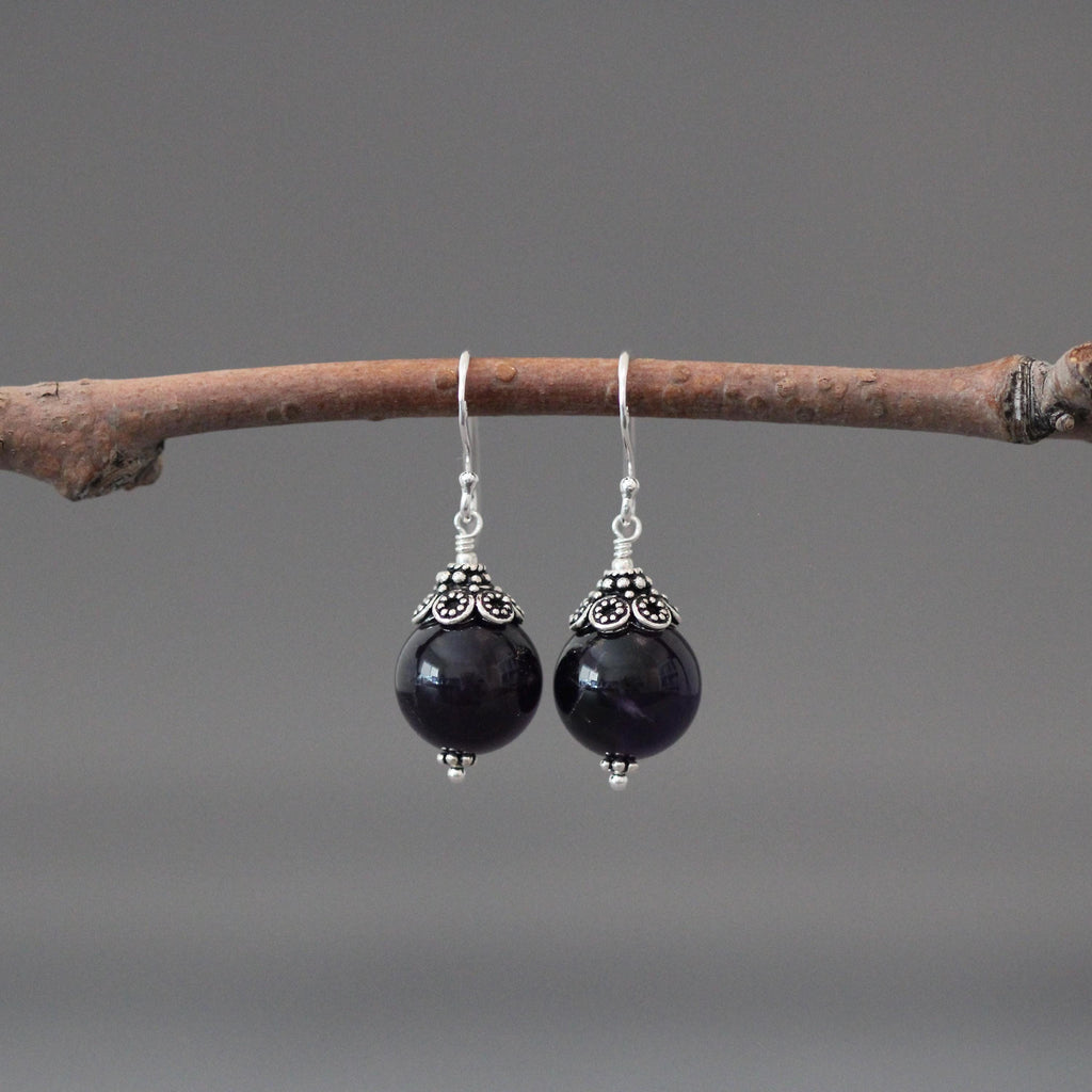 Purple Amethyst and Bali Silver Earrings