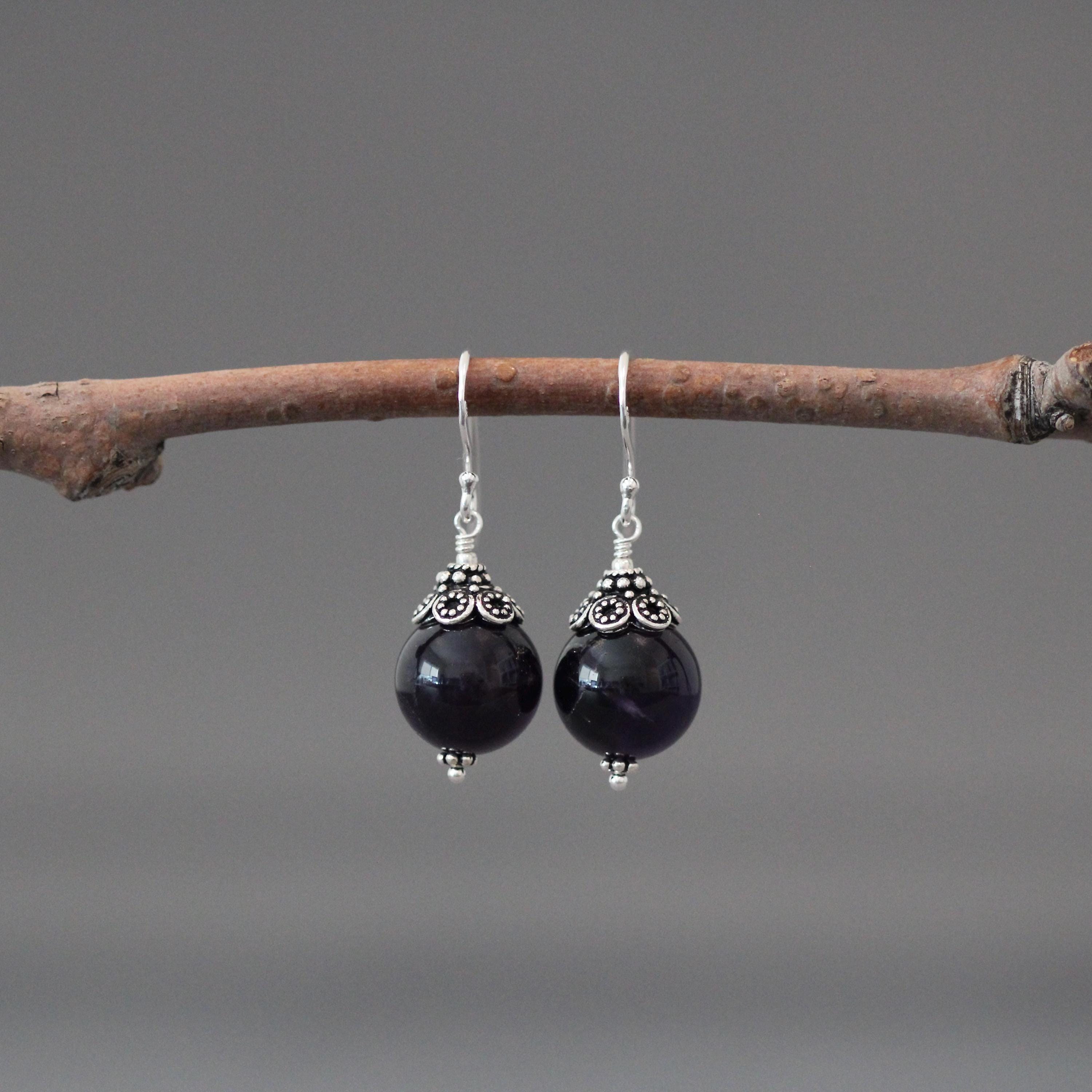 Purple Amethyst and Bali Silver Earrings
