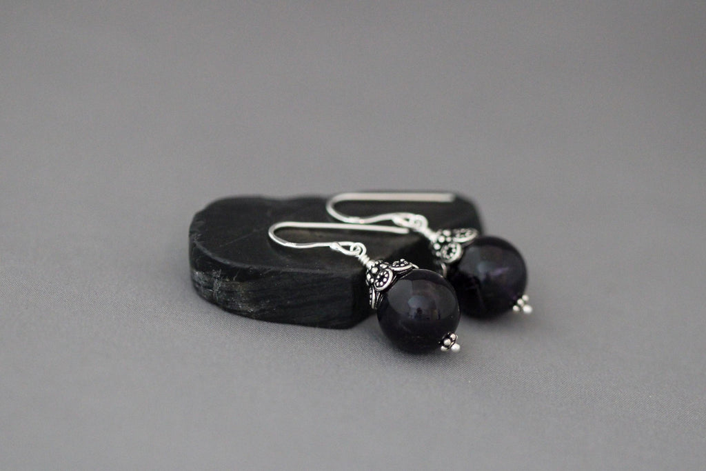 Purple Amethyst and Bali Silver Earrings