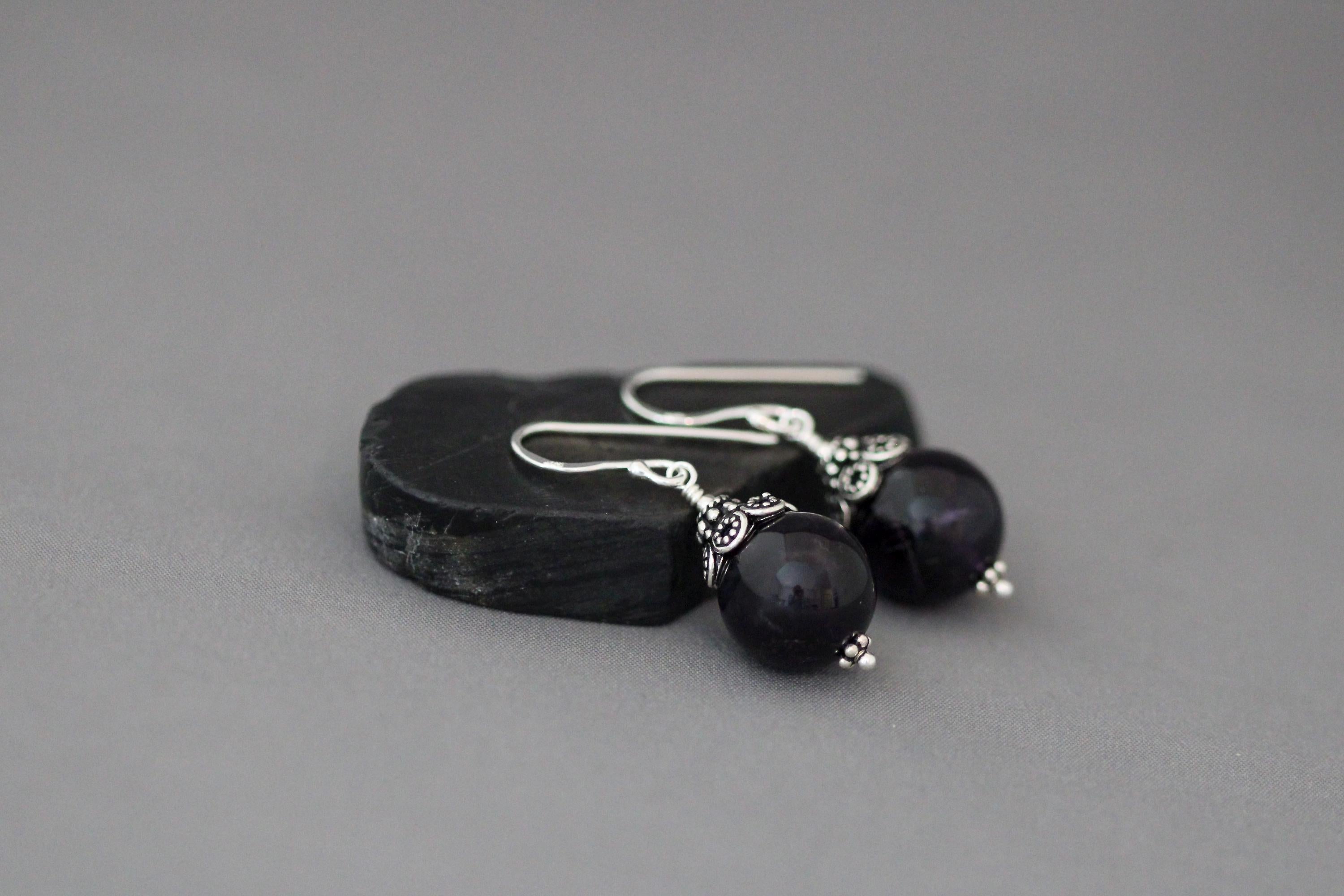 Purple Amethyst and Bali Silver Earrings