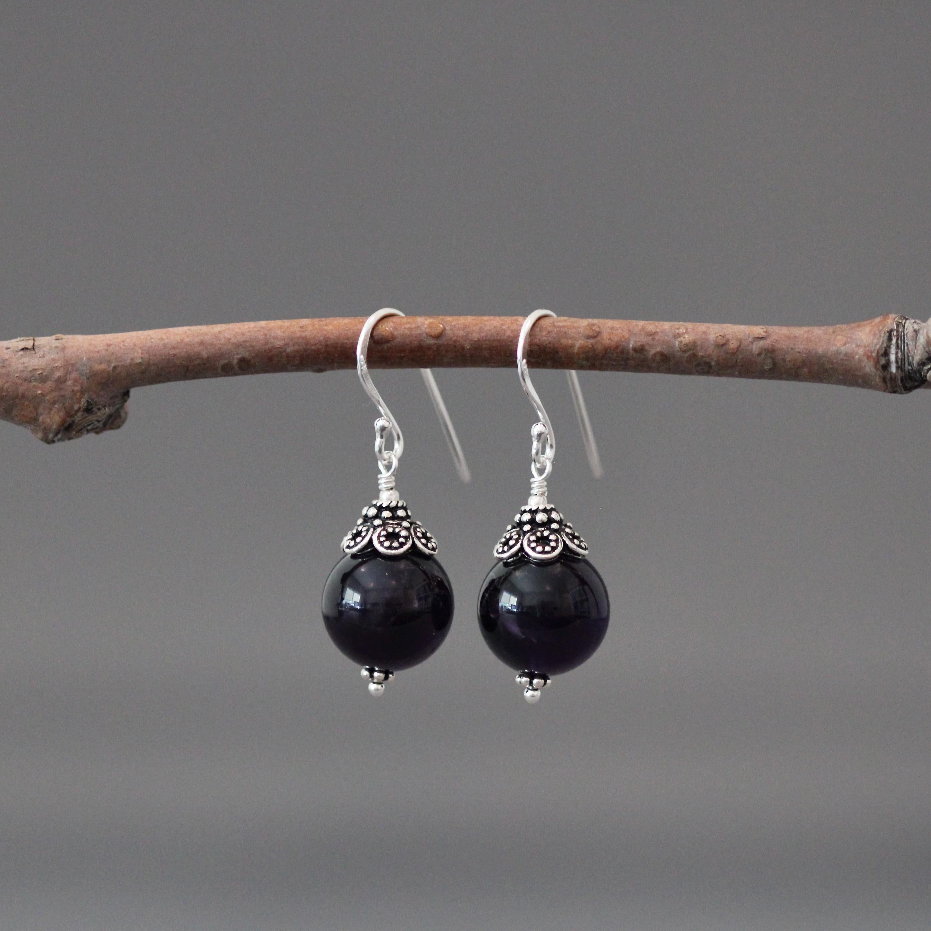 Purple Amethyst and Bali Silver Earrings