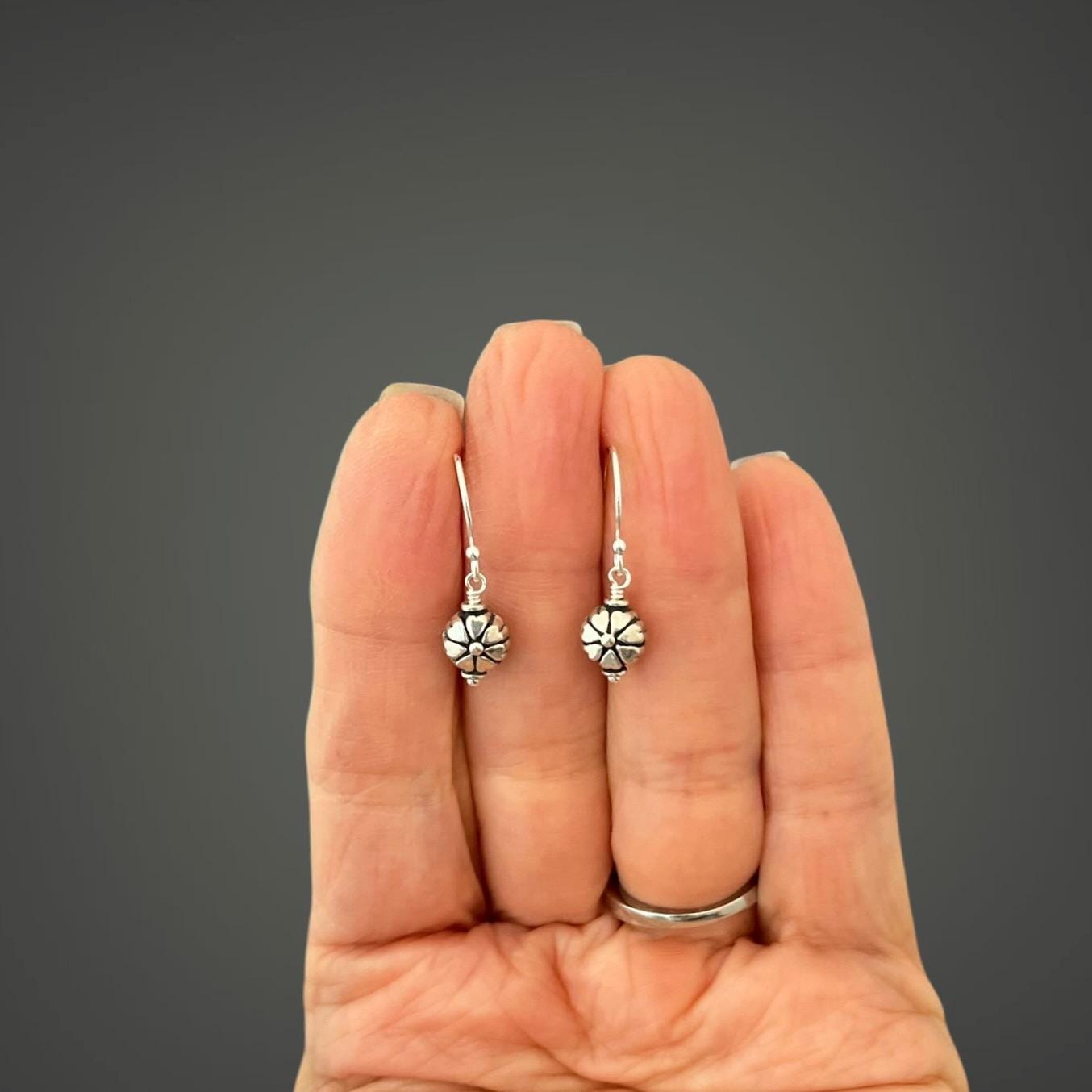 Bali Silver Flower Bead Earrings