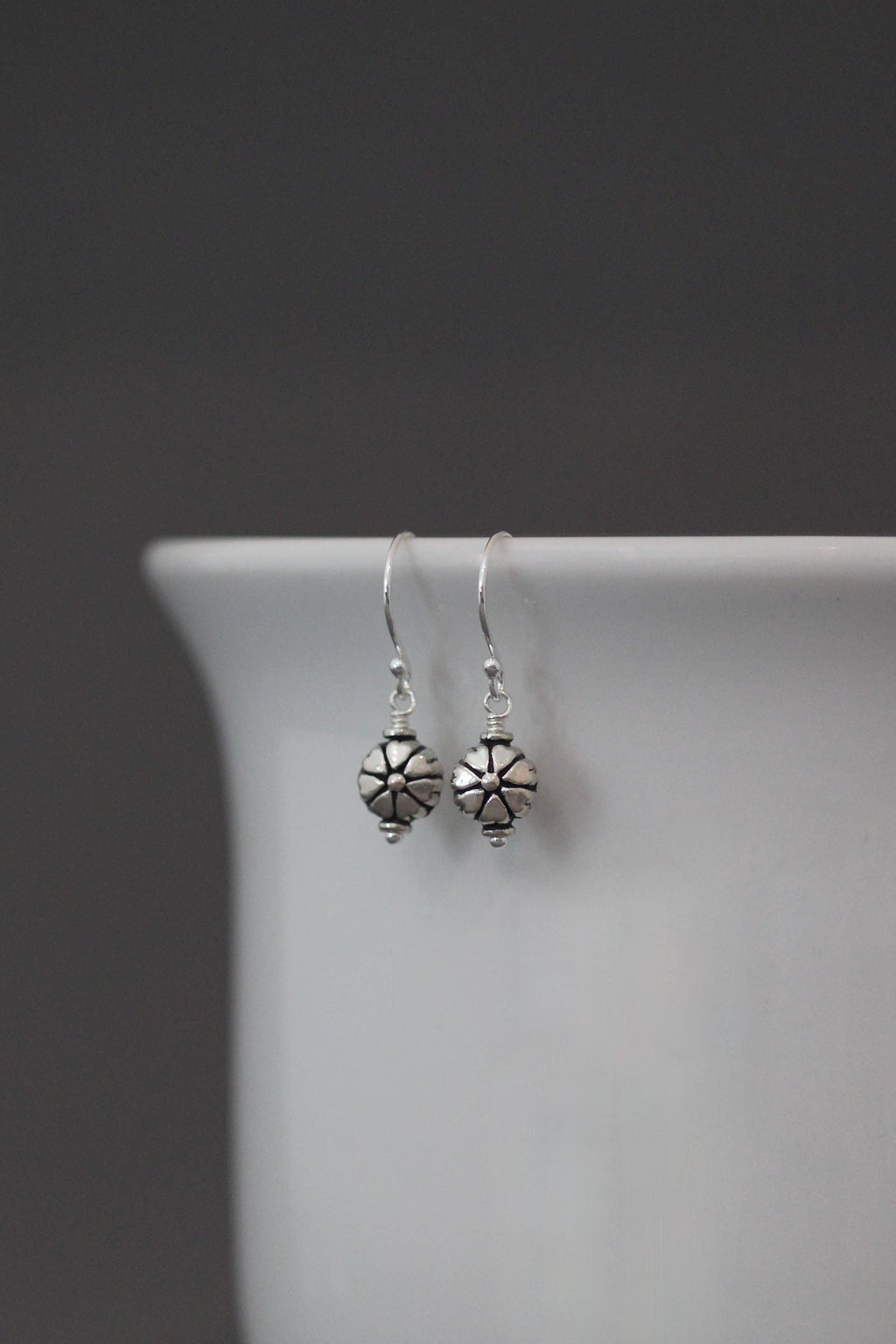 Bali Silver Flower Bead Earrings