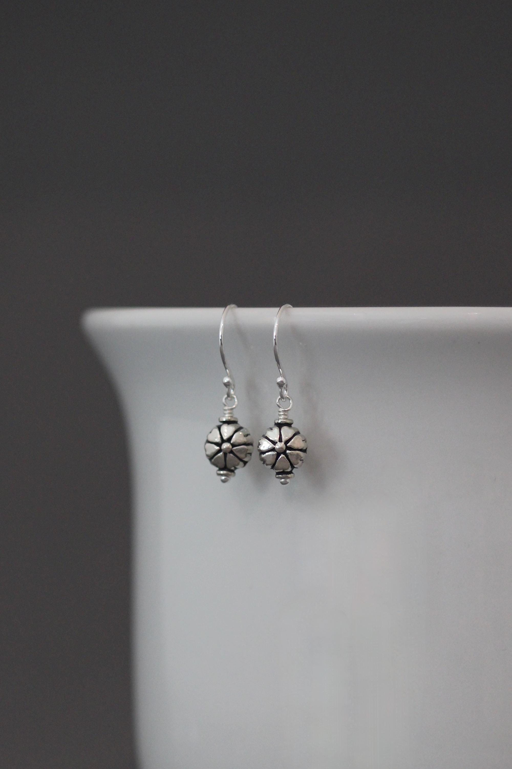 Bali Silver Flower Bead Earrings