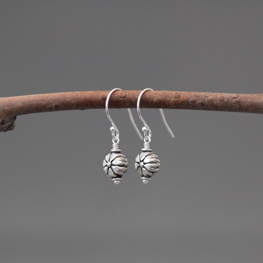 Bali Silver Flower Bead Earrings