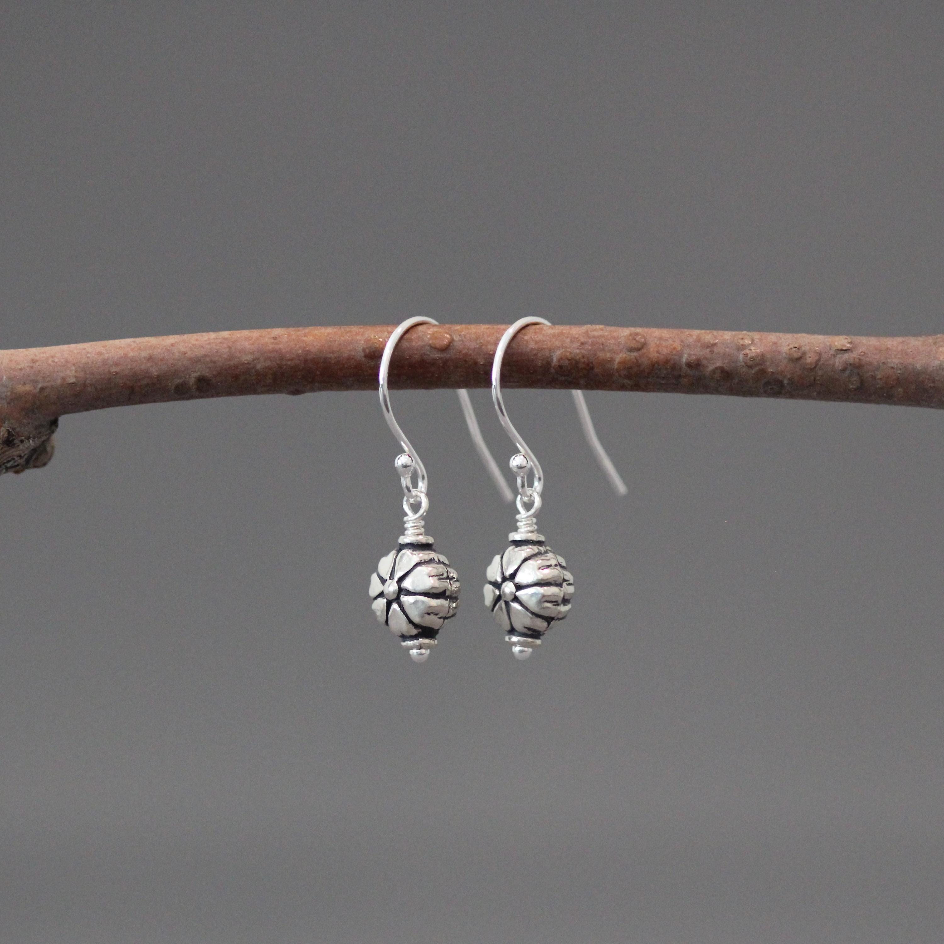 Bali Silver Flower Bead Earrings