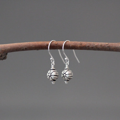 Bali Silver Flower Bead Earrings