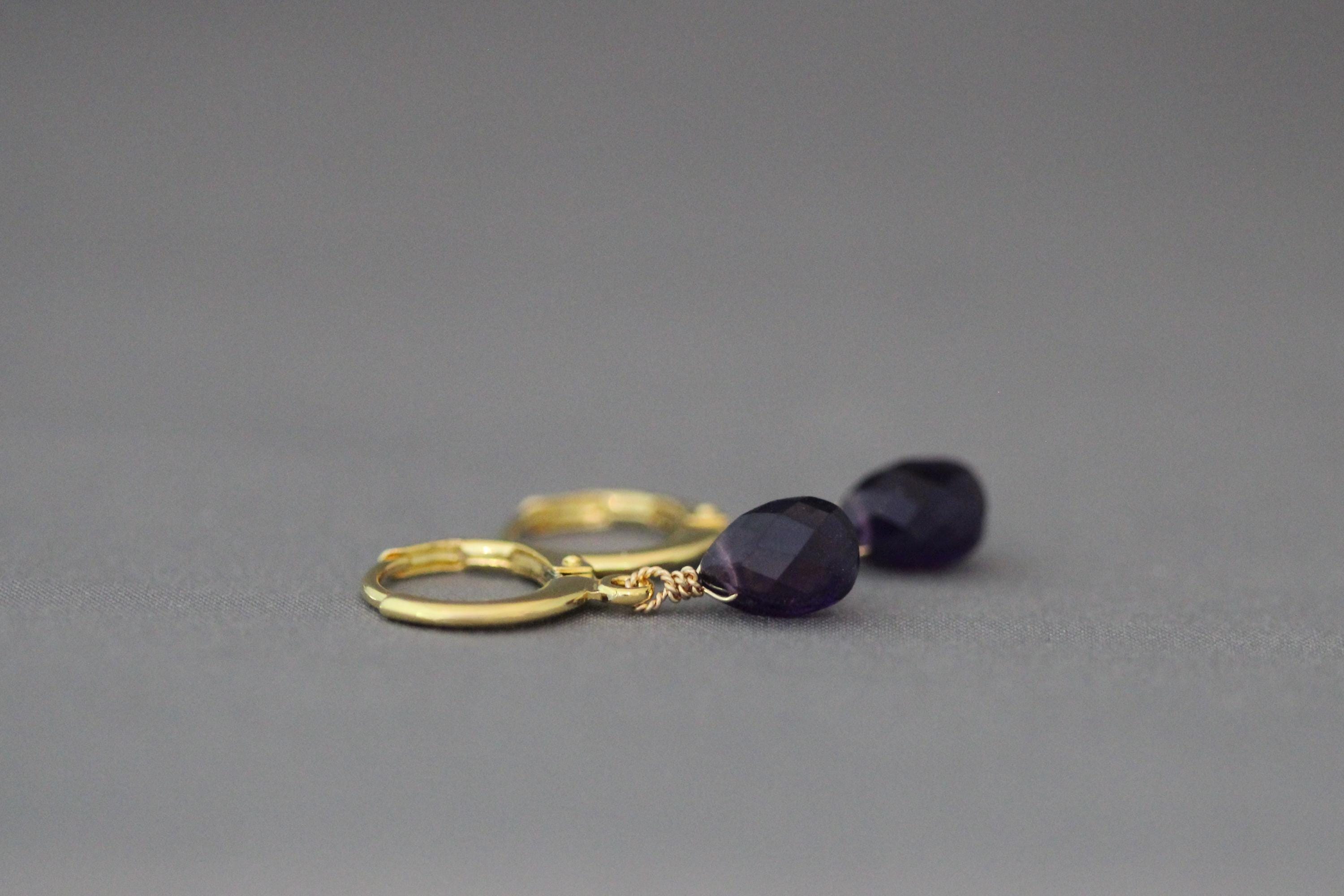 Purple Amethyst Teardrop Dangle Earrings