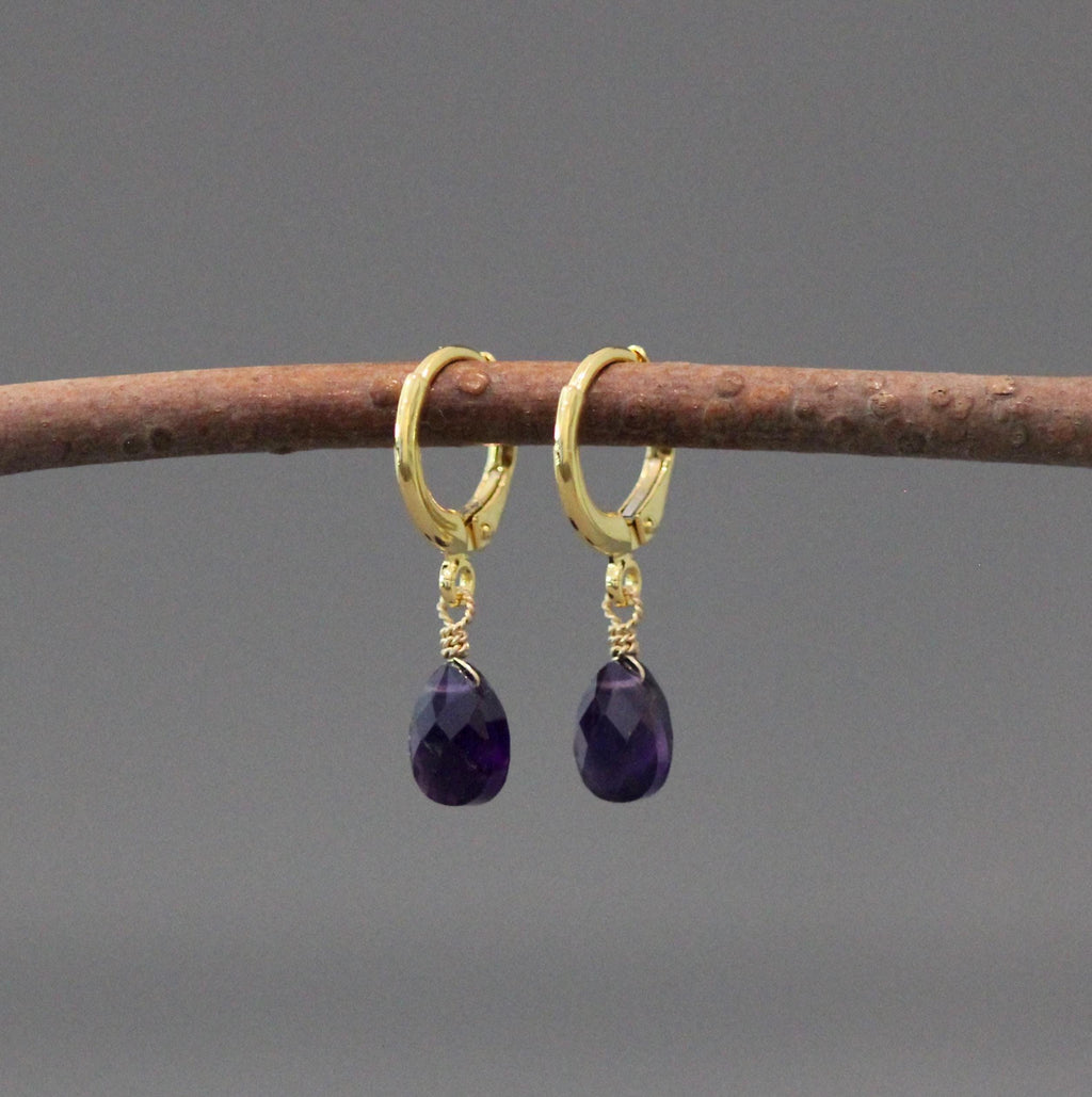 Purple Amethyst Teardrop Dangle Earrings