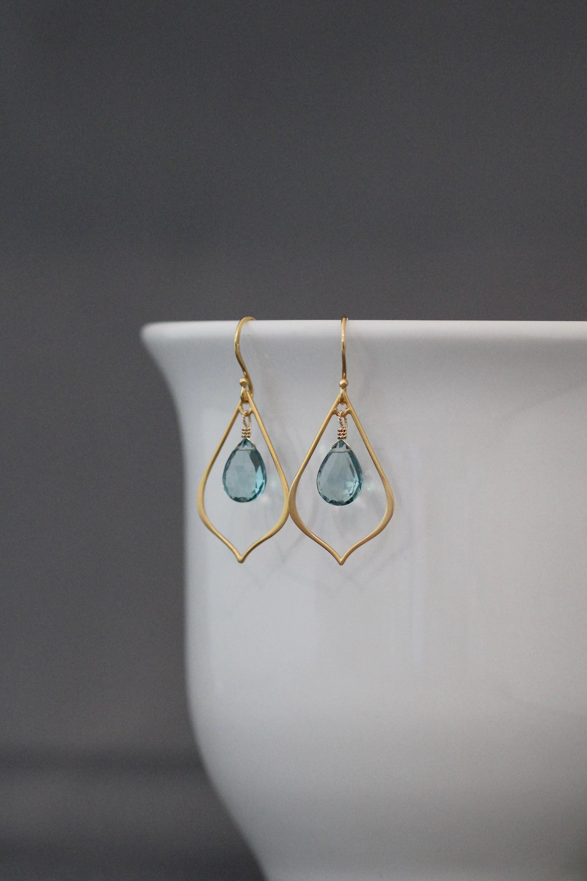 Teal Quartz and Gold Vermeil Earrings