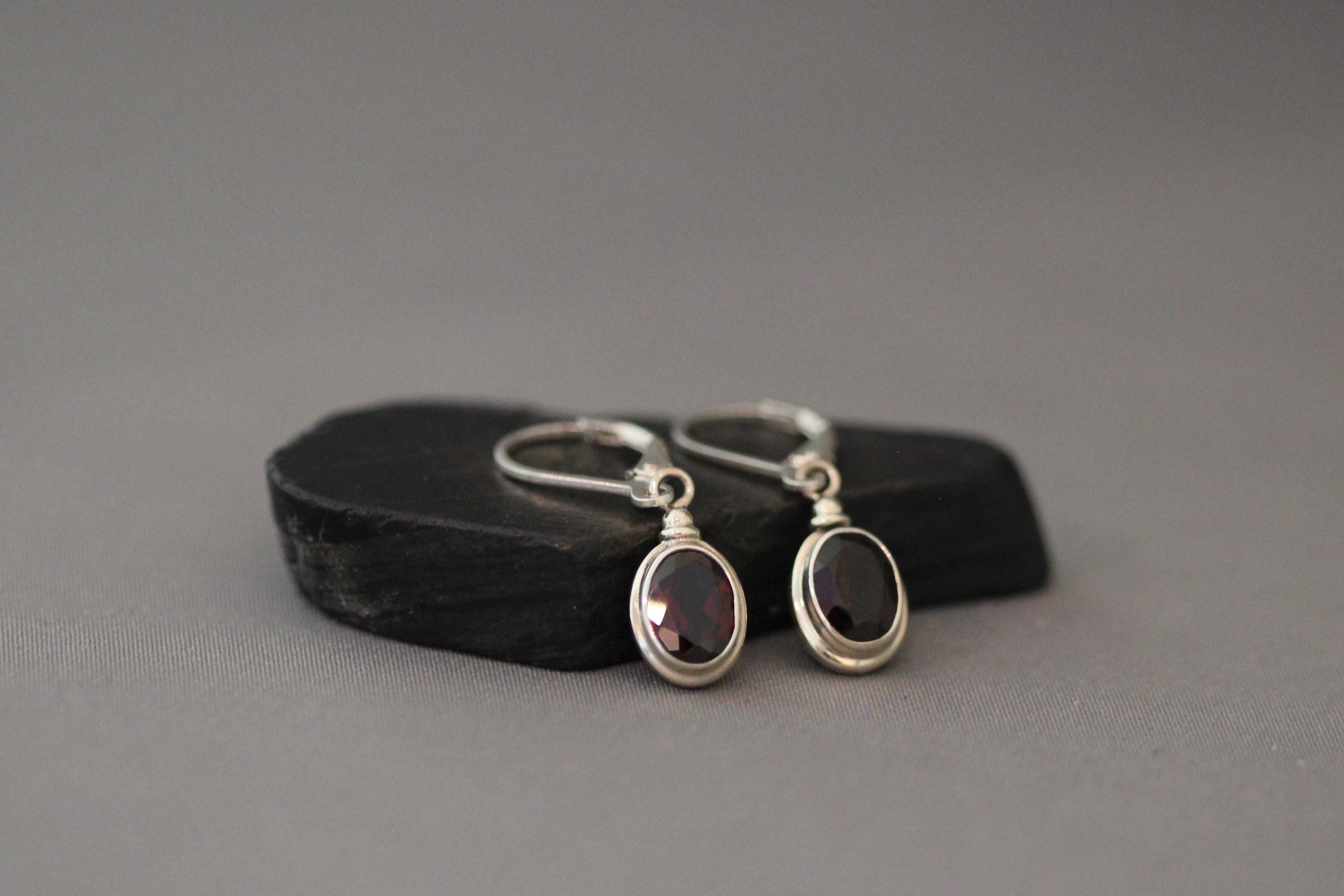 Oval Red Garnet and Bali Silver Earrings
