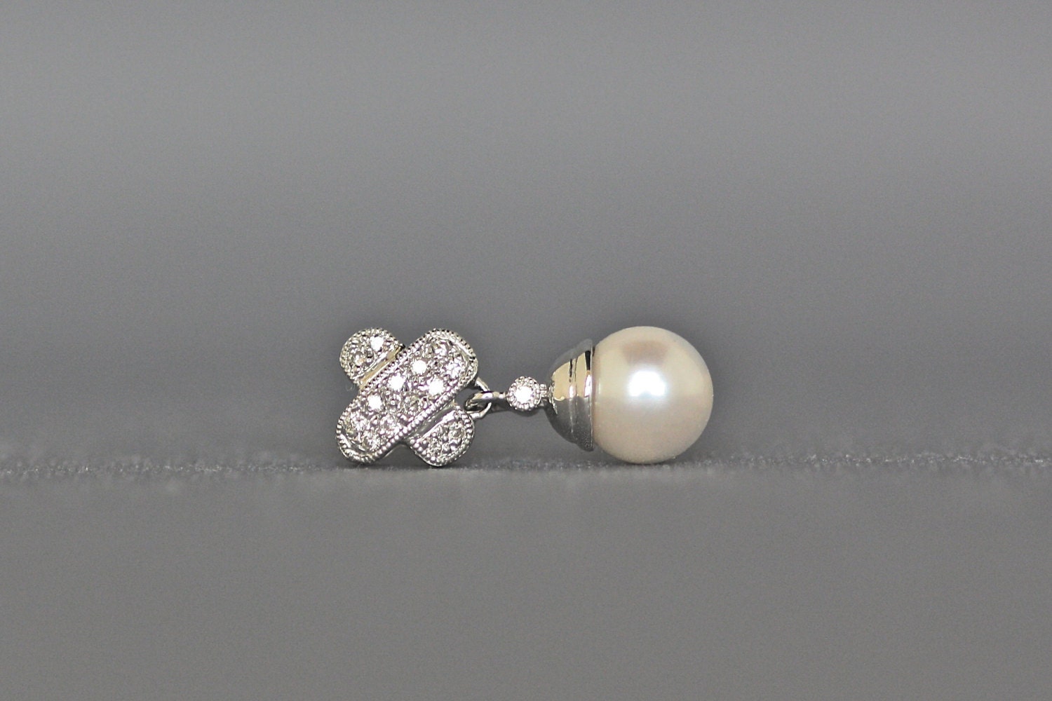 Cultured Pearl and Pave Diamond Dangle Earrings in Gold