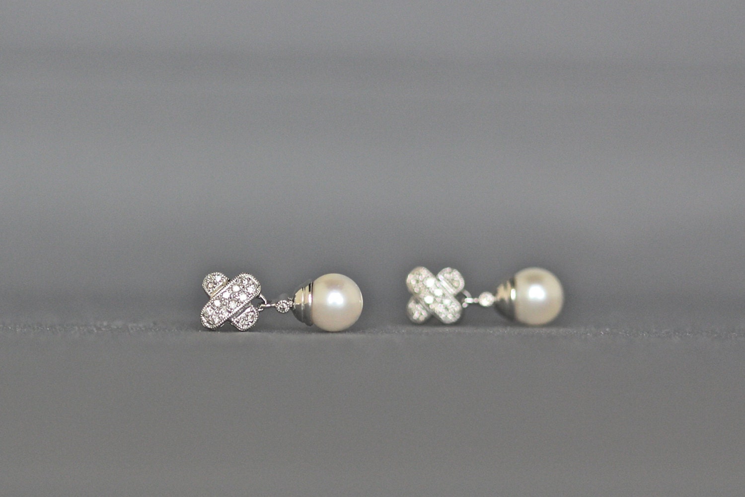Cultured Pearl and Pave Diamond Dangle Earrings in Gold