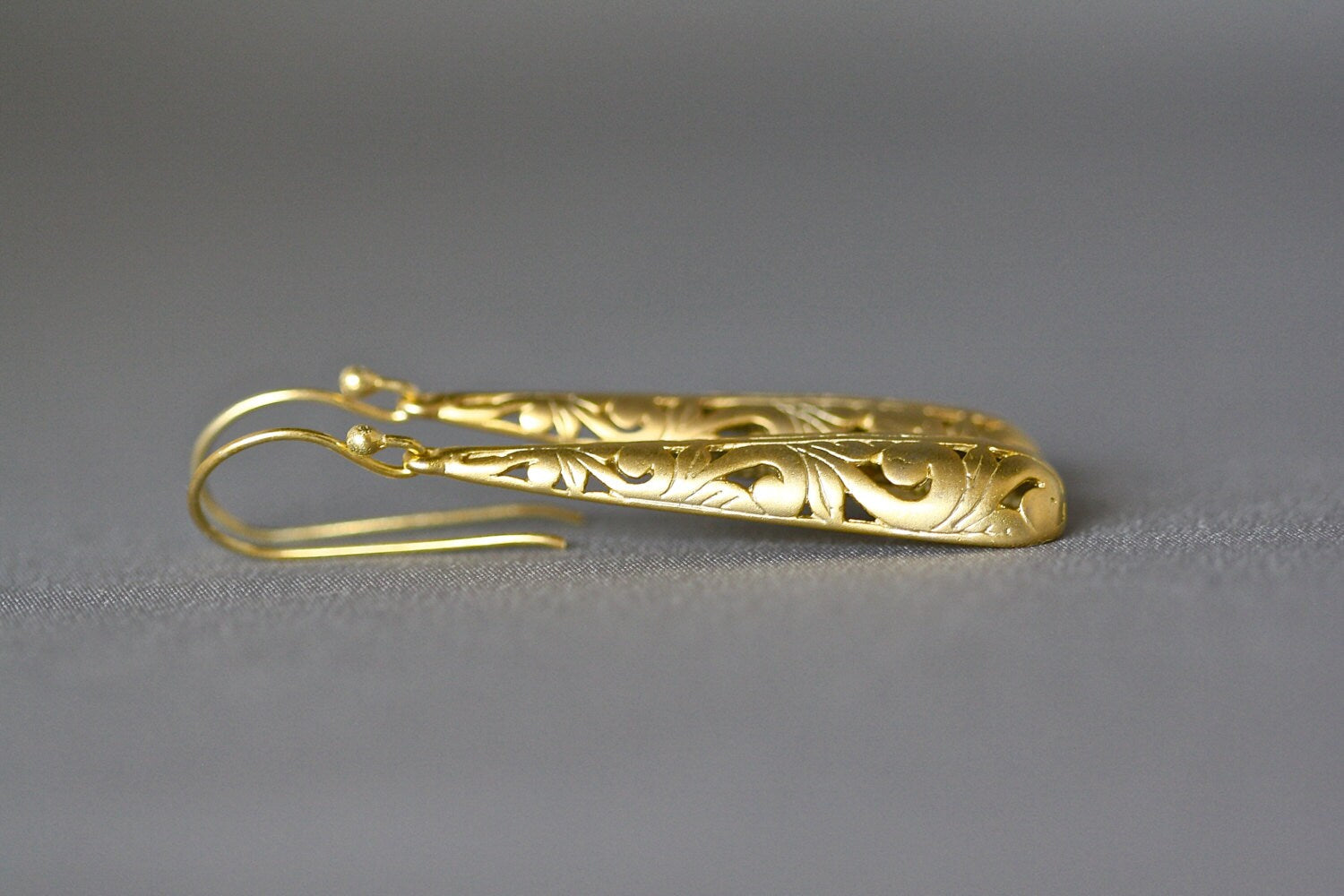 Matte Gold Vermeil Filigree Statement Dangle Earrings