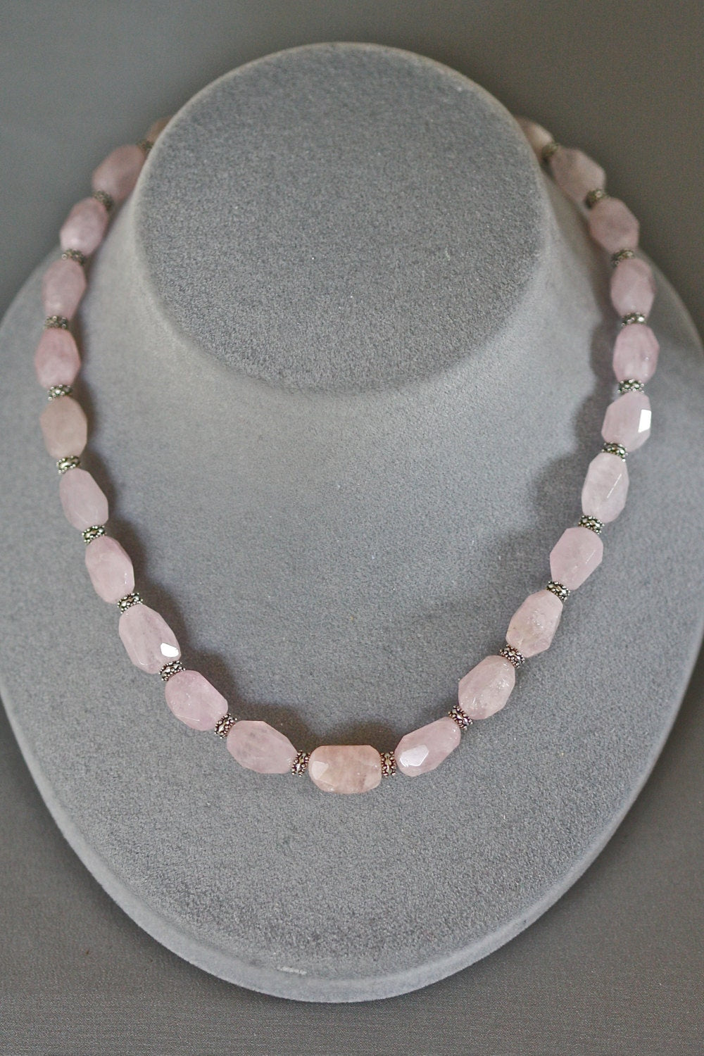 Pink Morganite Nugget and Bali Silver Bead Statement Necklace