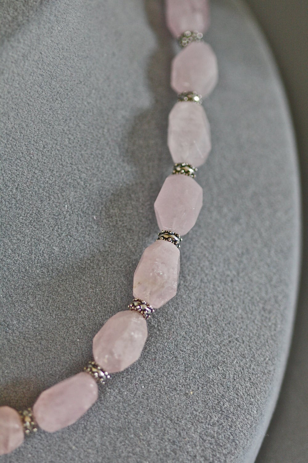 Pink Morganite Nugget and Bali Silver Bead Statement Necklace