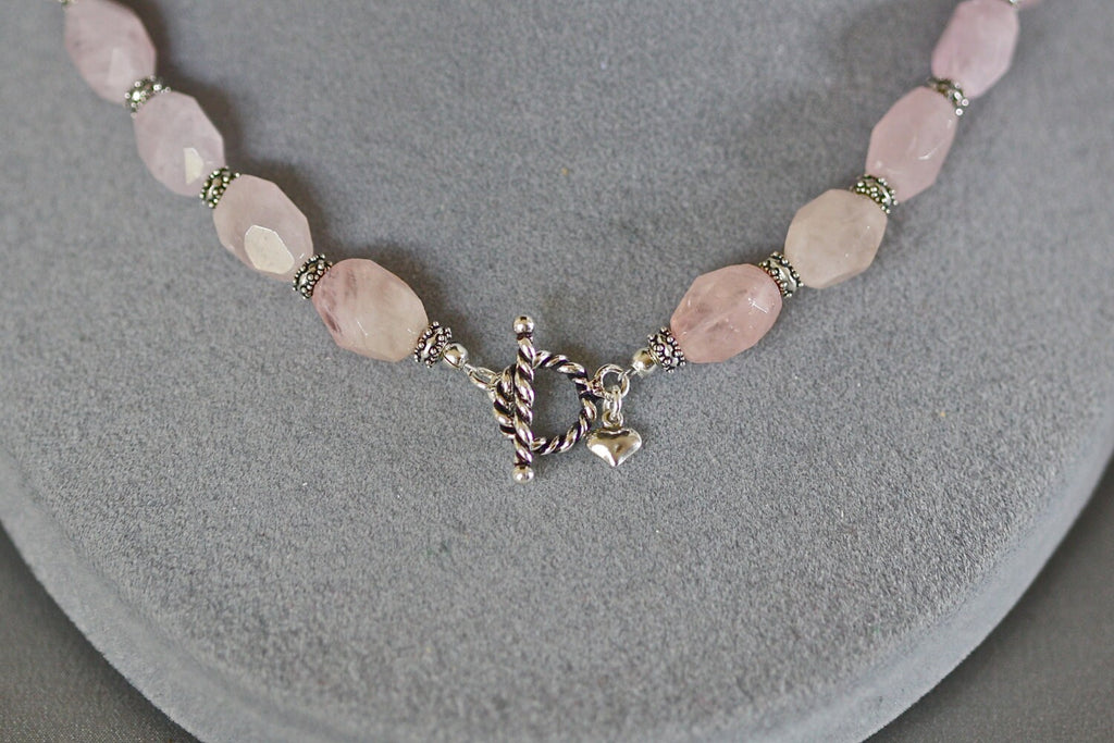 Pink Morganite Nugget and Bali Silver Bead Statement Necklace
