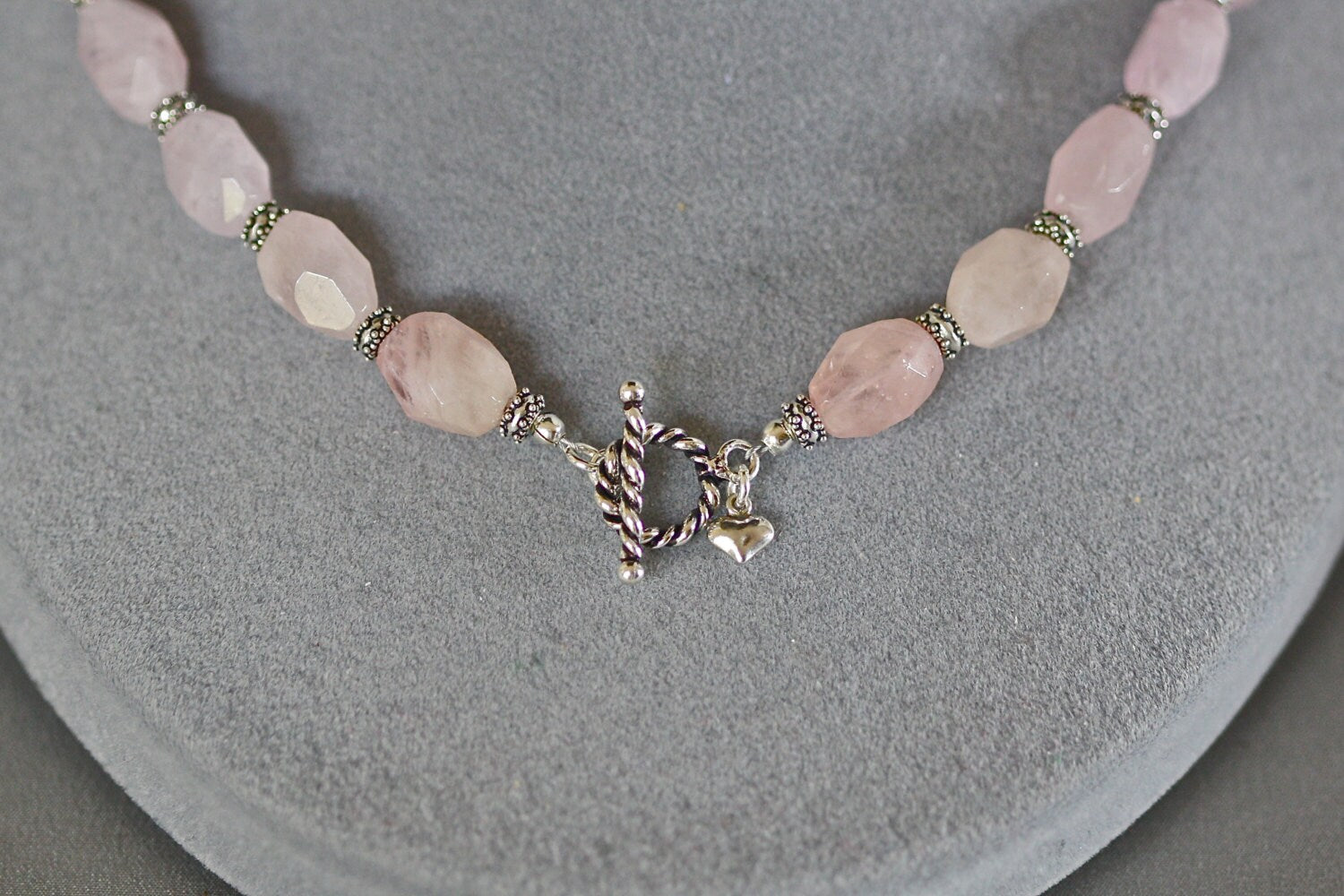 Pink Morganite Nugget and Bali Silver Bead Statement Necklace