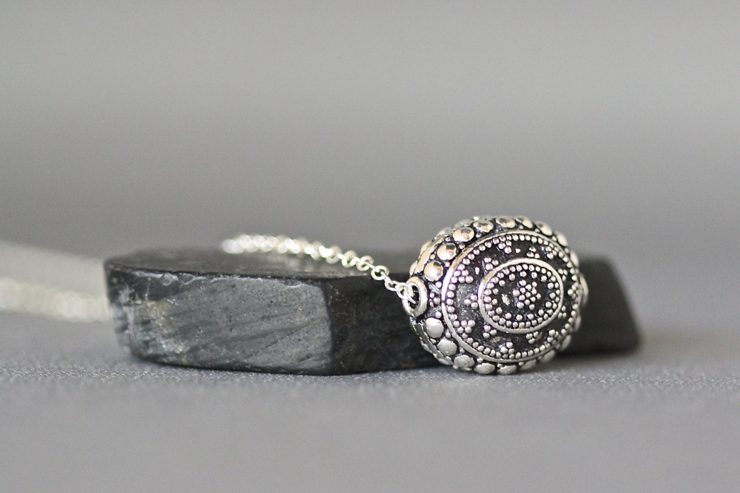 Bali Sterling Silver Filigree Bead Pendant Necklace