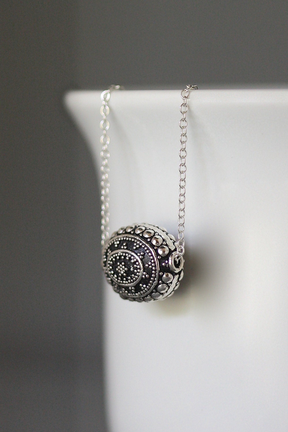 Bali Sterling Silver Filigree Bead Pendant Necklace