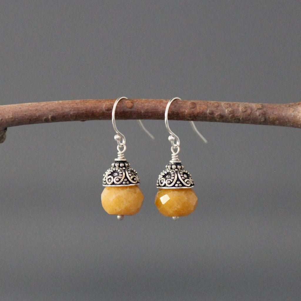Yellow Jade & Bali Silver Marcasite Earrings
