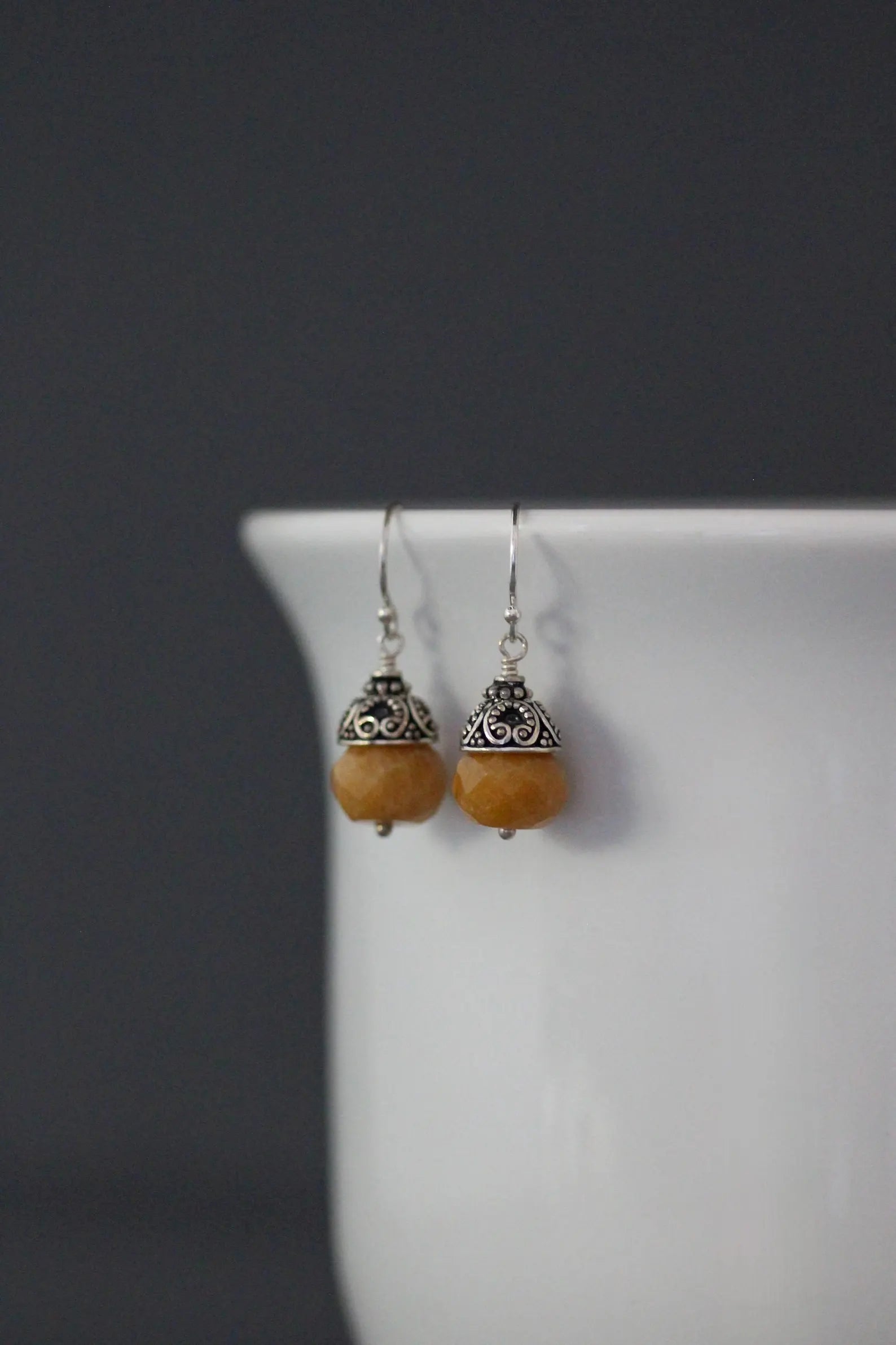 Yellow Jade & Bali Silver Marcasite Earrings