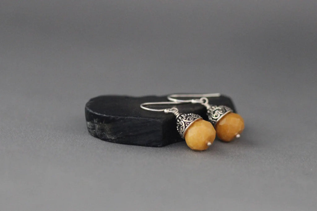 Yellow Jade & Bali Silver Marcasite Earrings