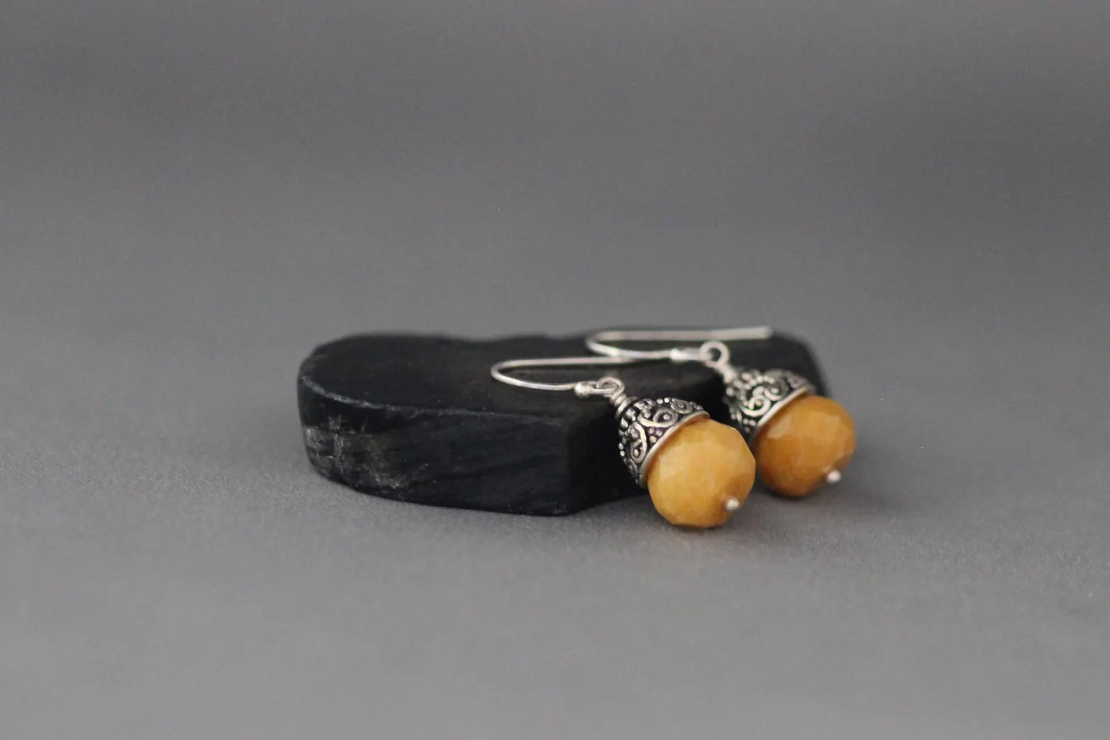 Yellow Jade & Bali Silver Marcasite Earrings