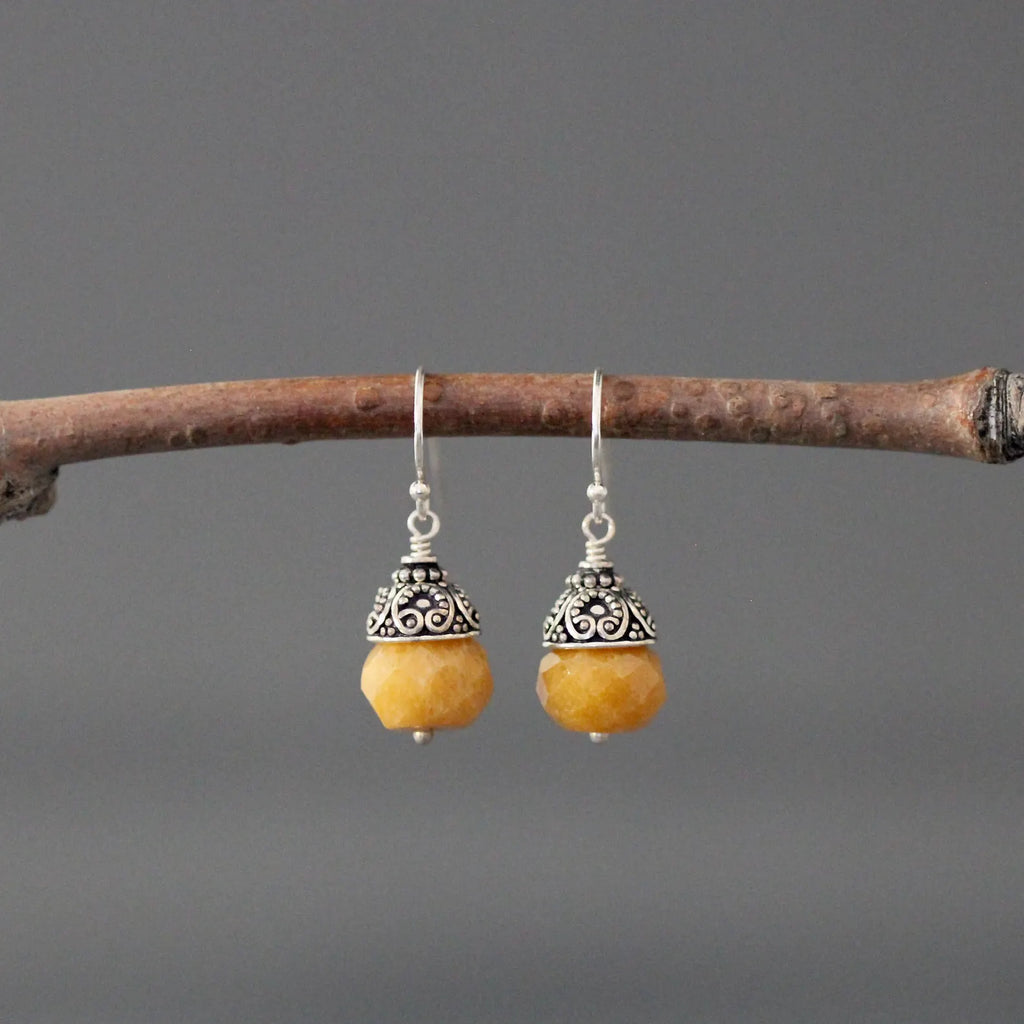 Yellow Jade & Bali Silver Marcasite Earrings