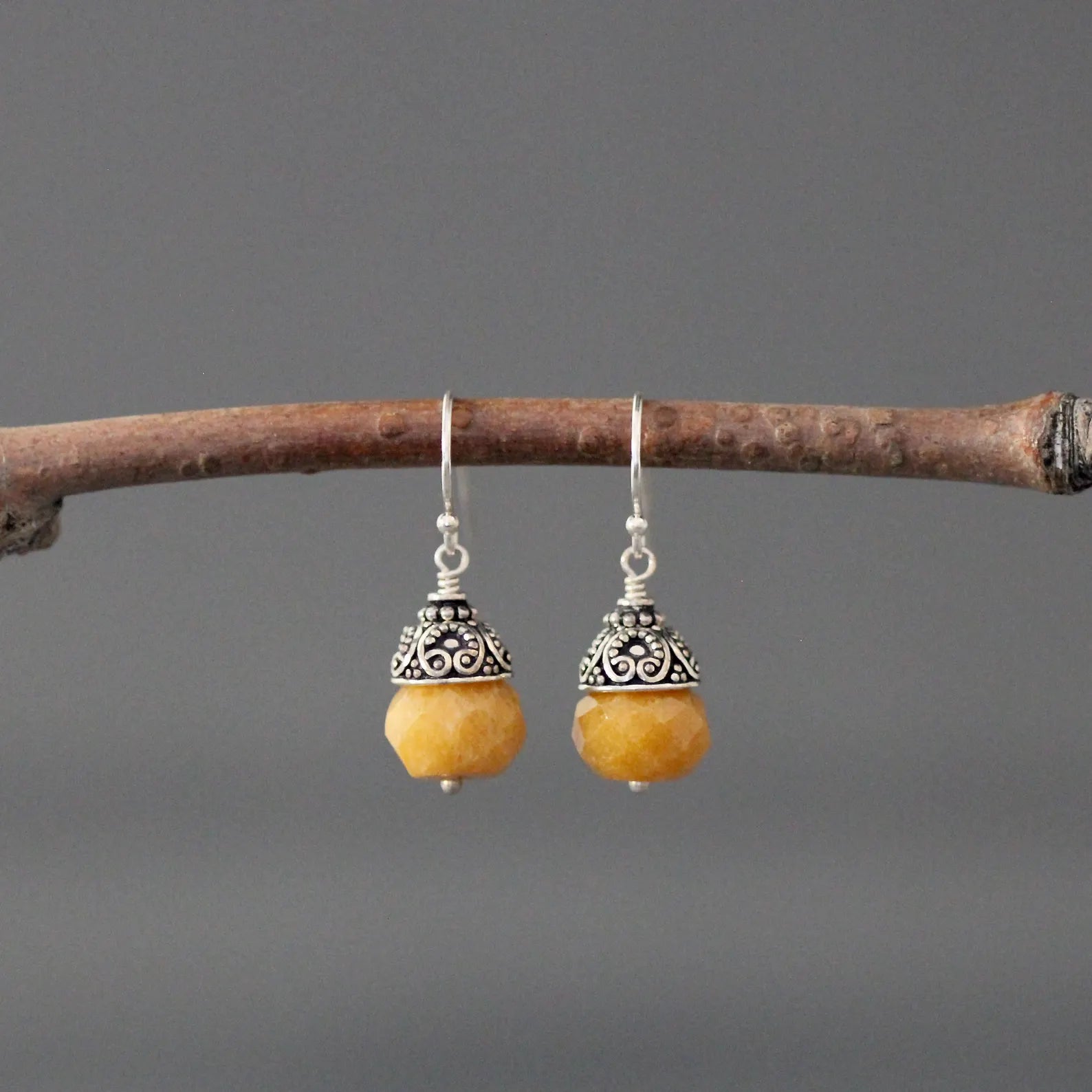 Yellow Jade & Bali Silver Marcasite Earrings
