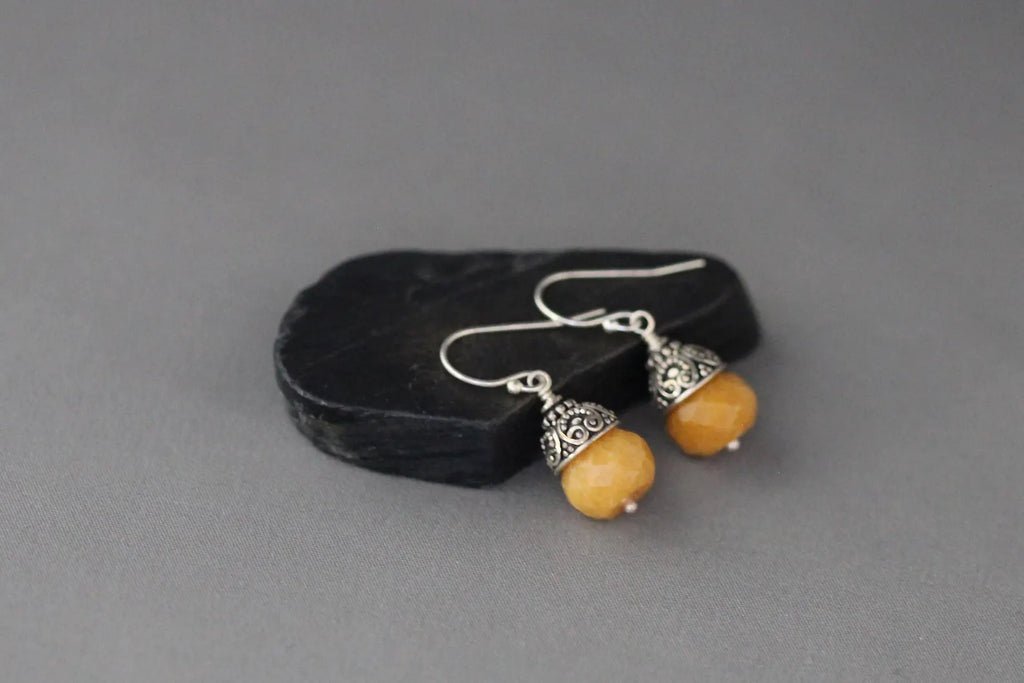 Yellow Jade & Bali Silver Marcasite Earrings