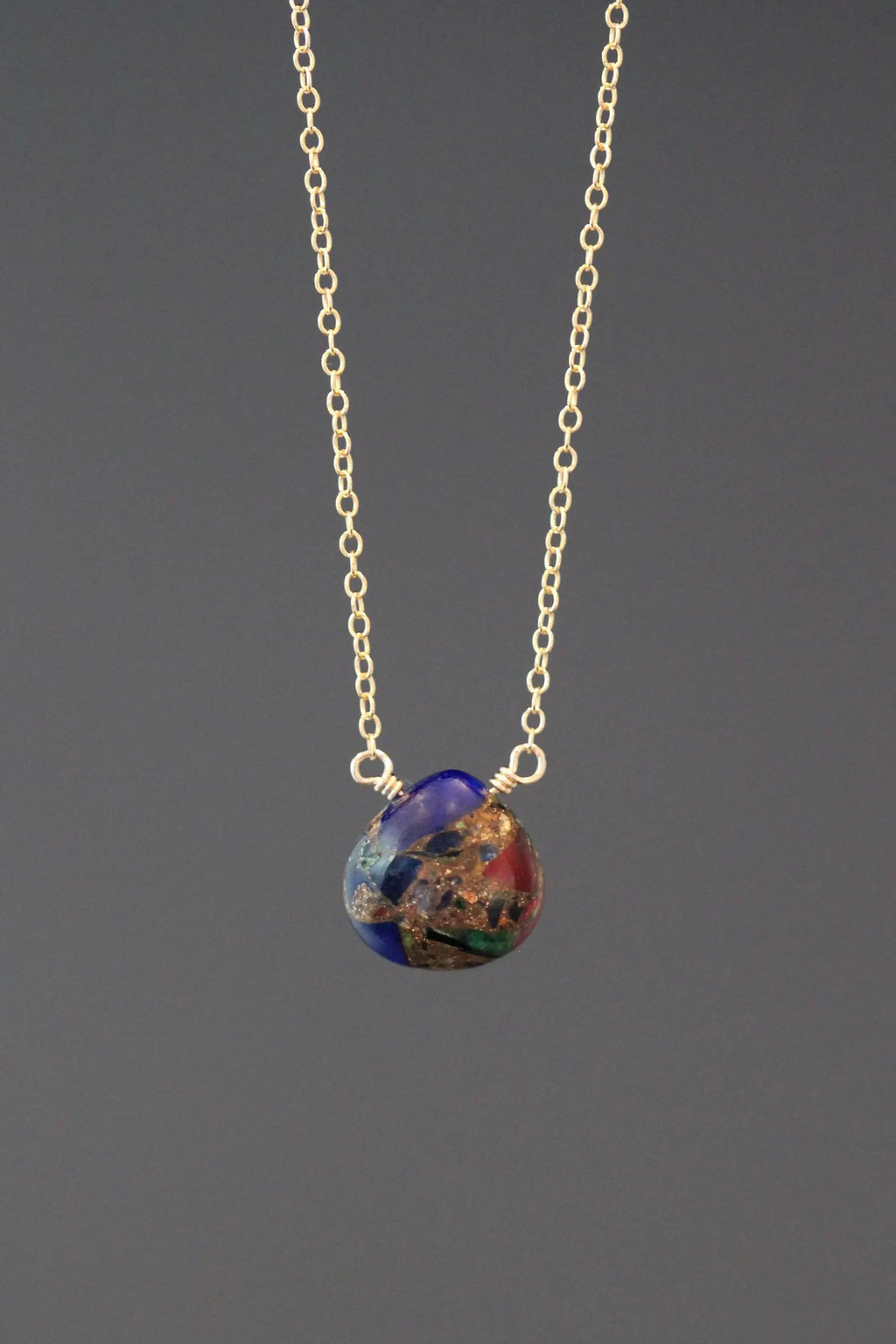Wire Wrapped Mojave Copper Turquoise and Gold Pendant Necklace