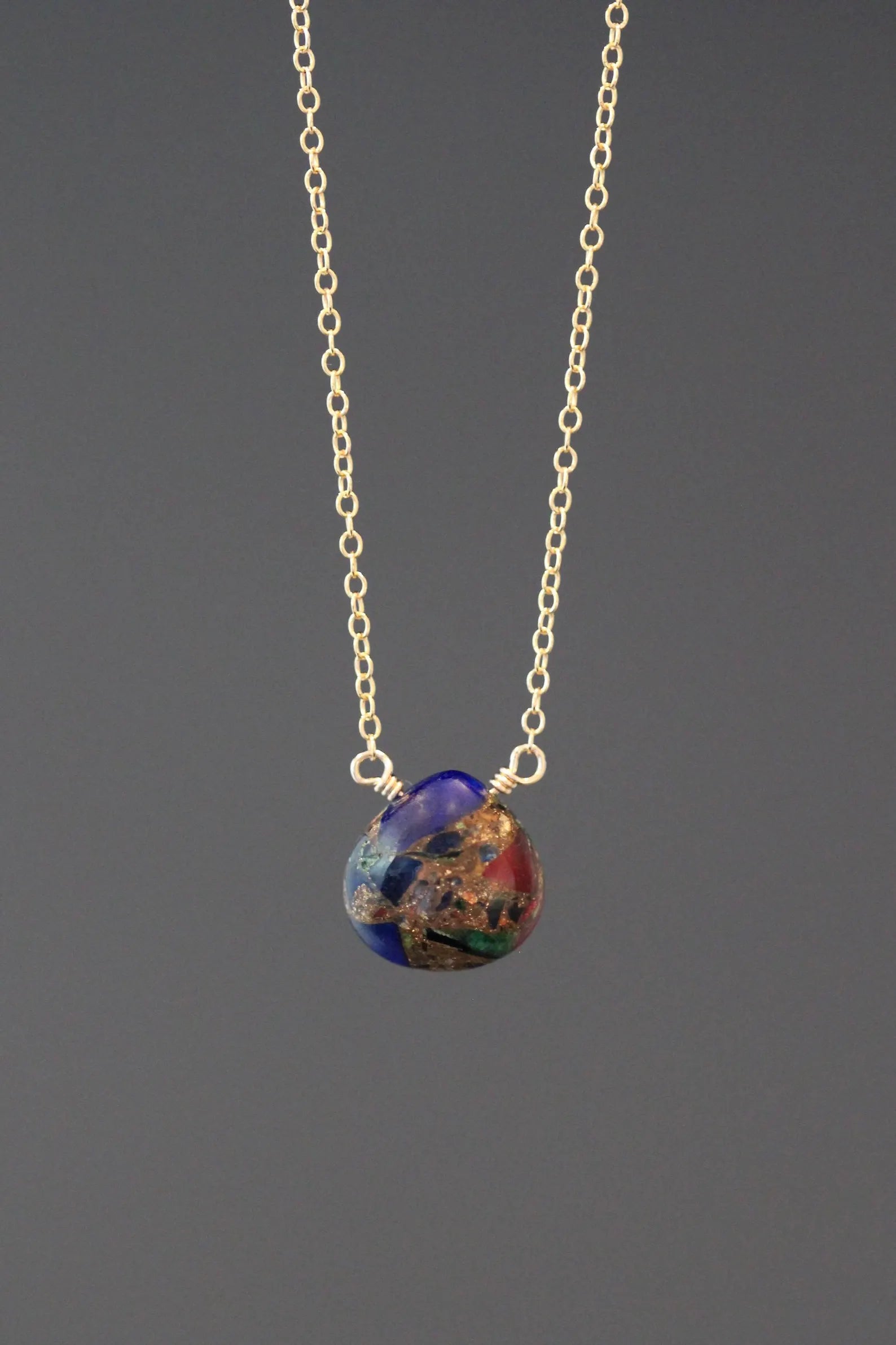 Wire Wrapped Mojave Copper Turquoise and Gold Pendant Necklace
