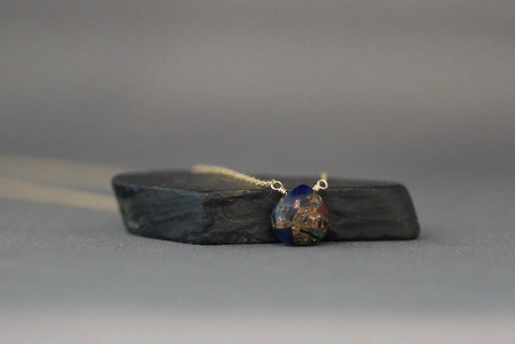 Wire Wrapped Mojave Copper Turquoise and Gold Pendant Necklace