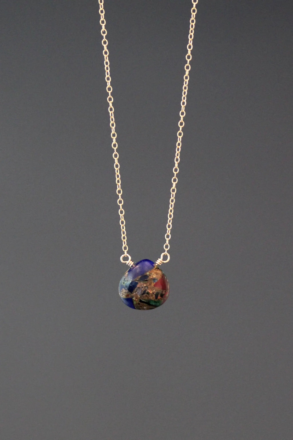 Wire Wrapped Mojave Copper Turquoise and Gold Pendant Necklace