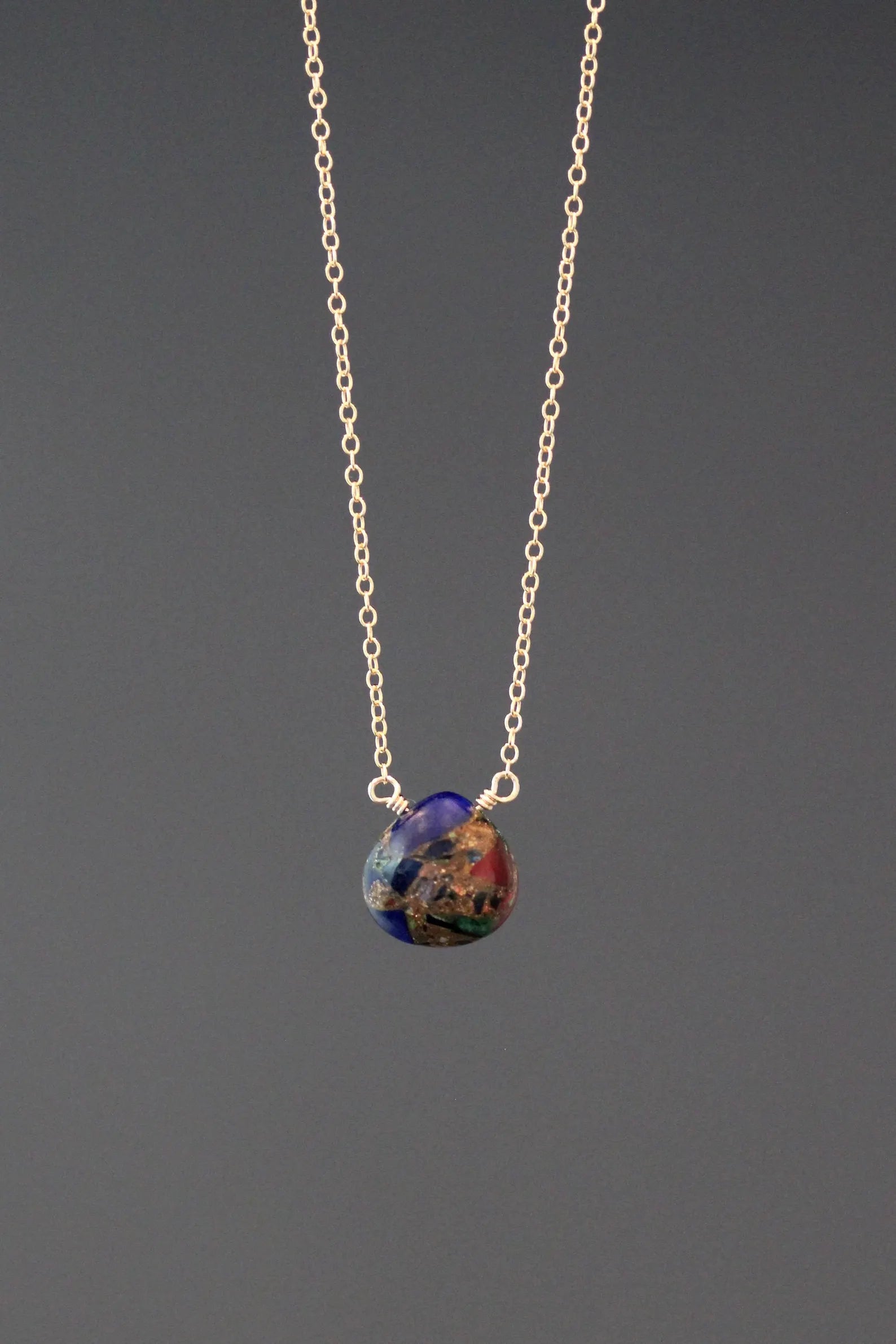 Wire Wrapped Mojave Copper Turquoise and Gold Pendant Necklace