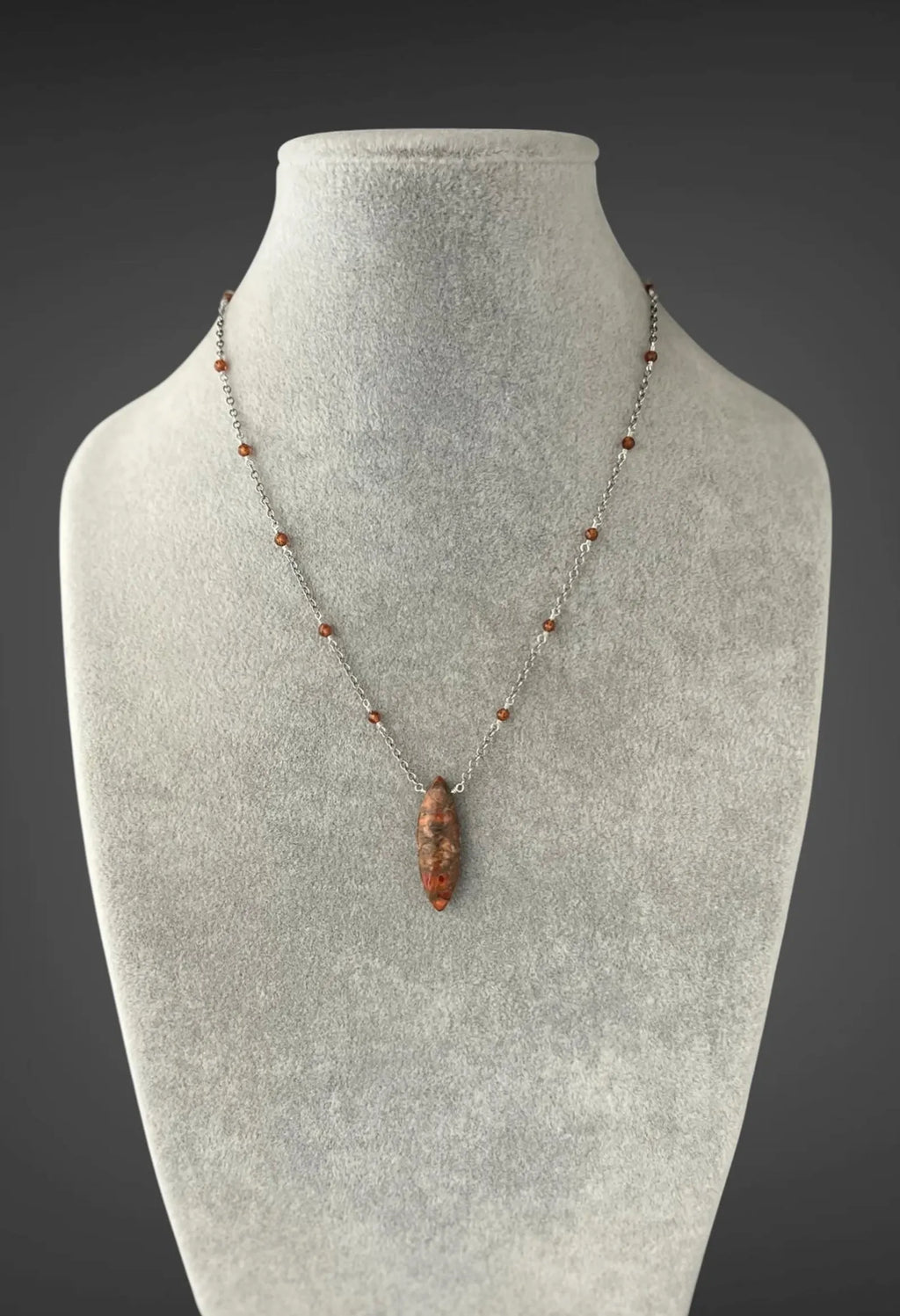 Orange Copper Turquoise & Hessonite Garnet Necklace on Sterling Silver