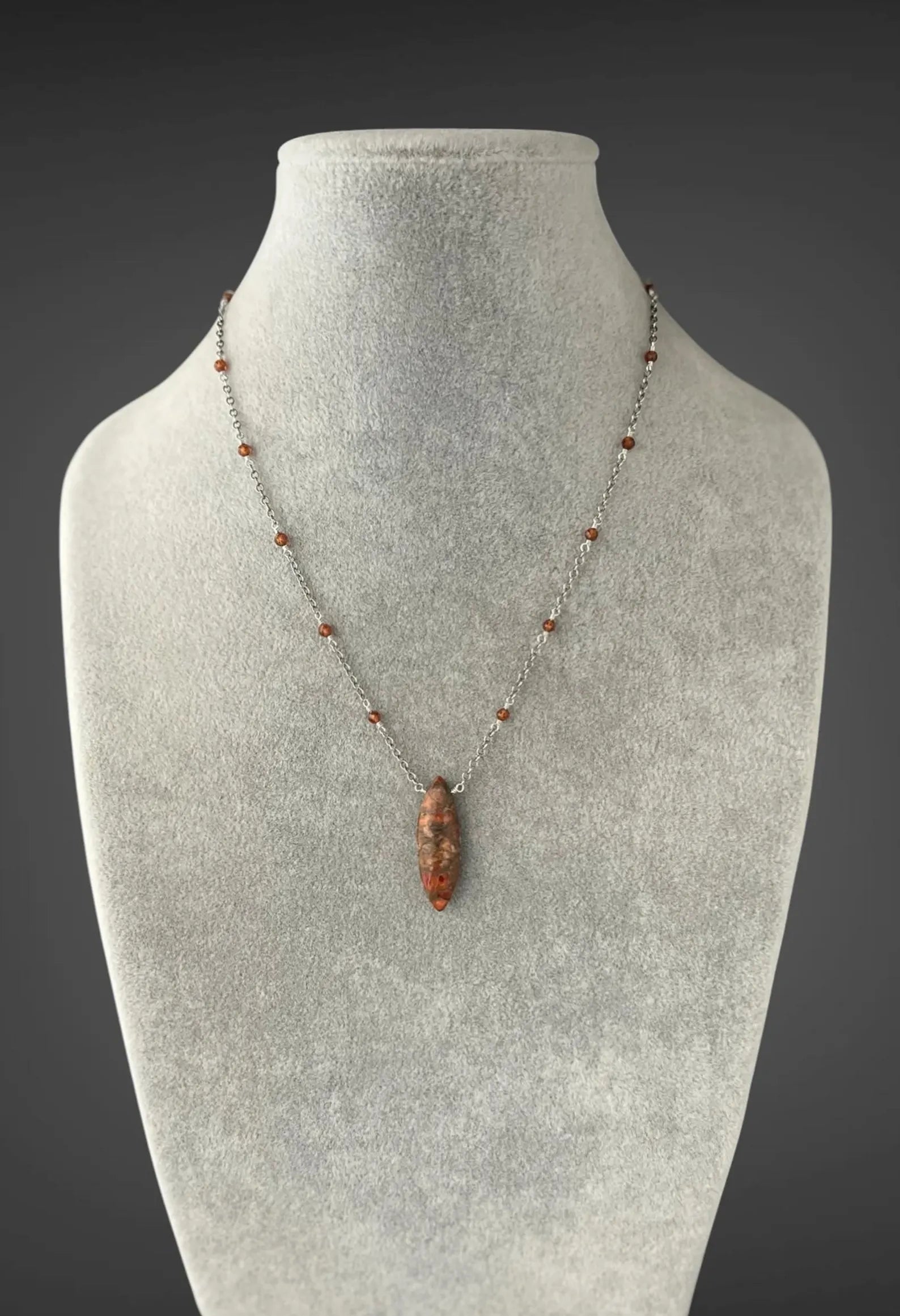 Orange Copper Turquoise & Hessonite Garnet Necklace on Sterling Silver