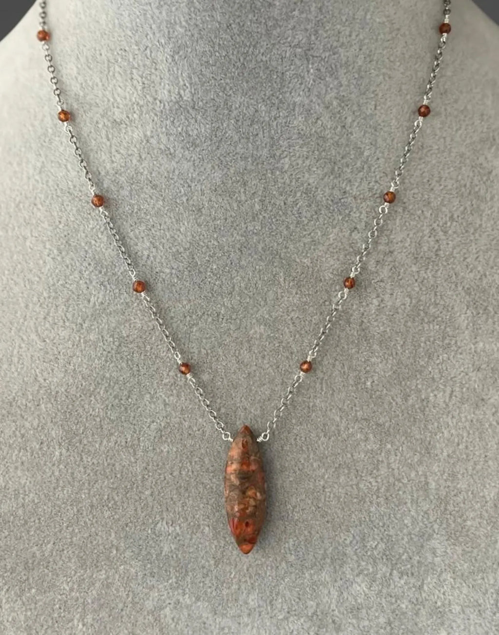 Orange Copper Turquoise & Hessonite Garnet Necklace on Sterling Silver