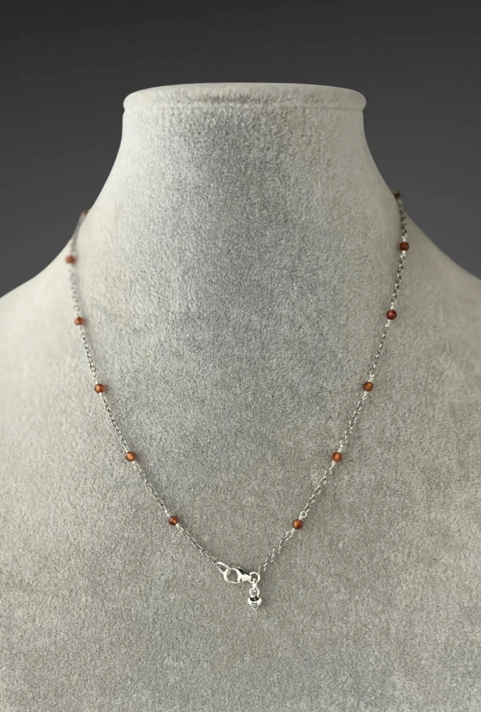 Orange Copper Turquoise & Hessonite Garnet Necklace on Sterling Silver