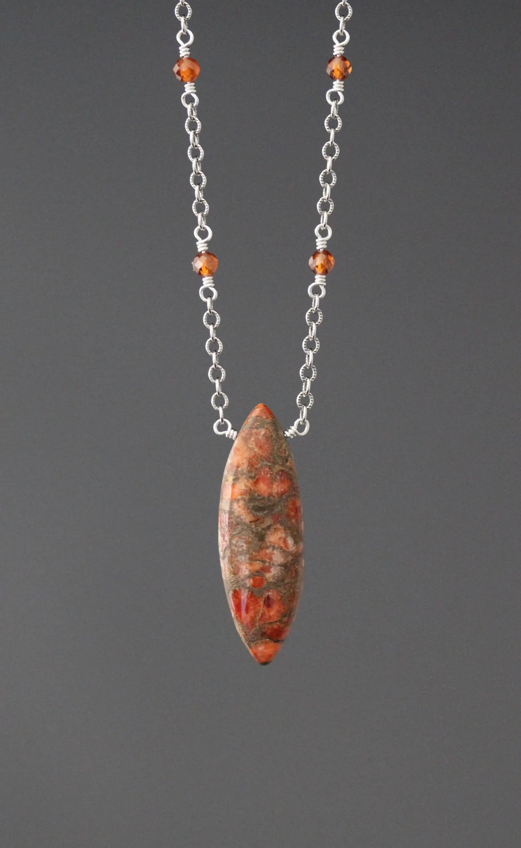 Orange Copper Turquoise & Hessonite Garnet Necklace on Sterling Silver
