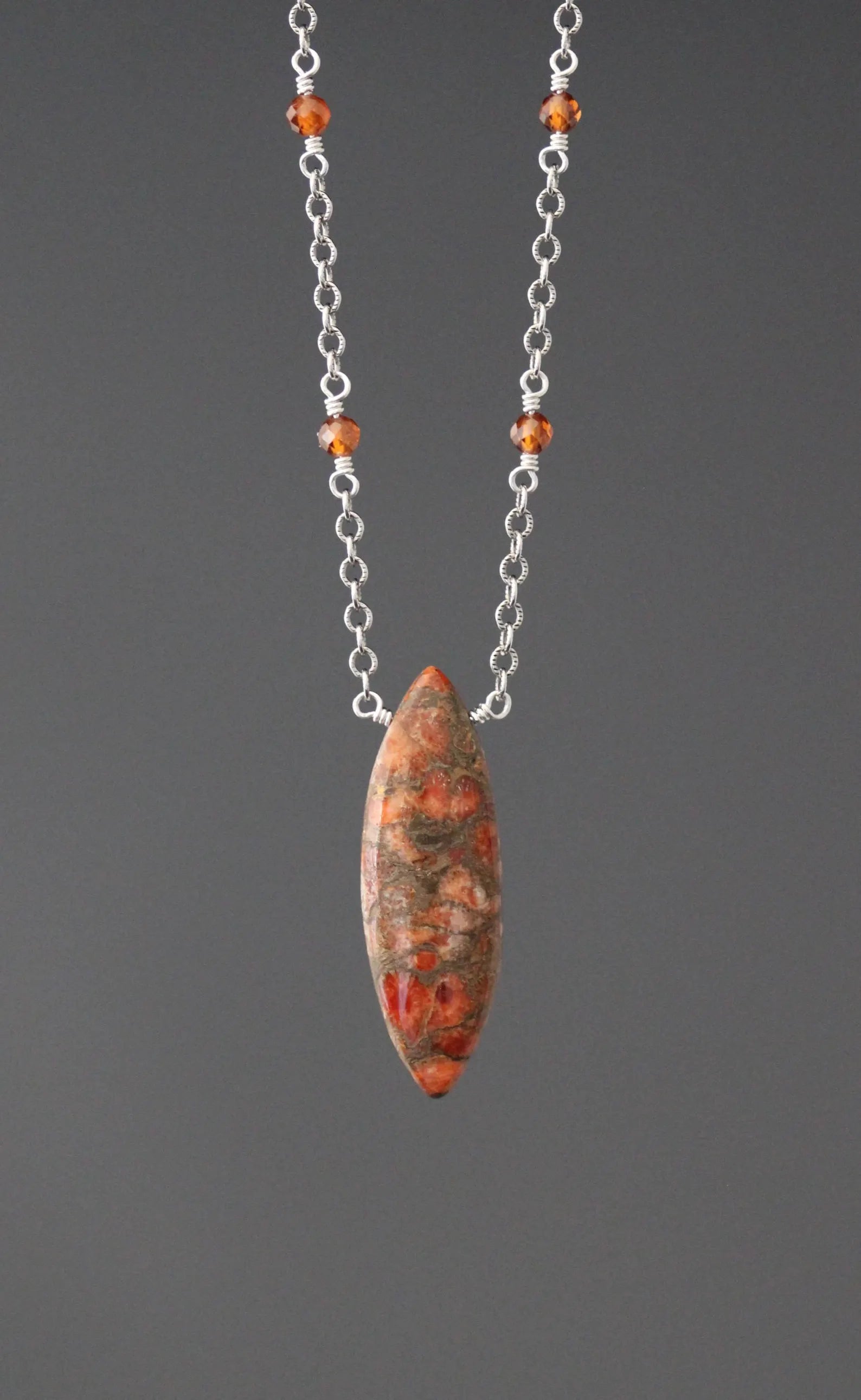 Orange Copper Turquoise & Hessonite Garnet Necklace on Sterling Silver