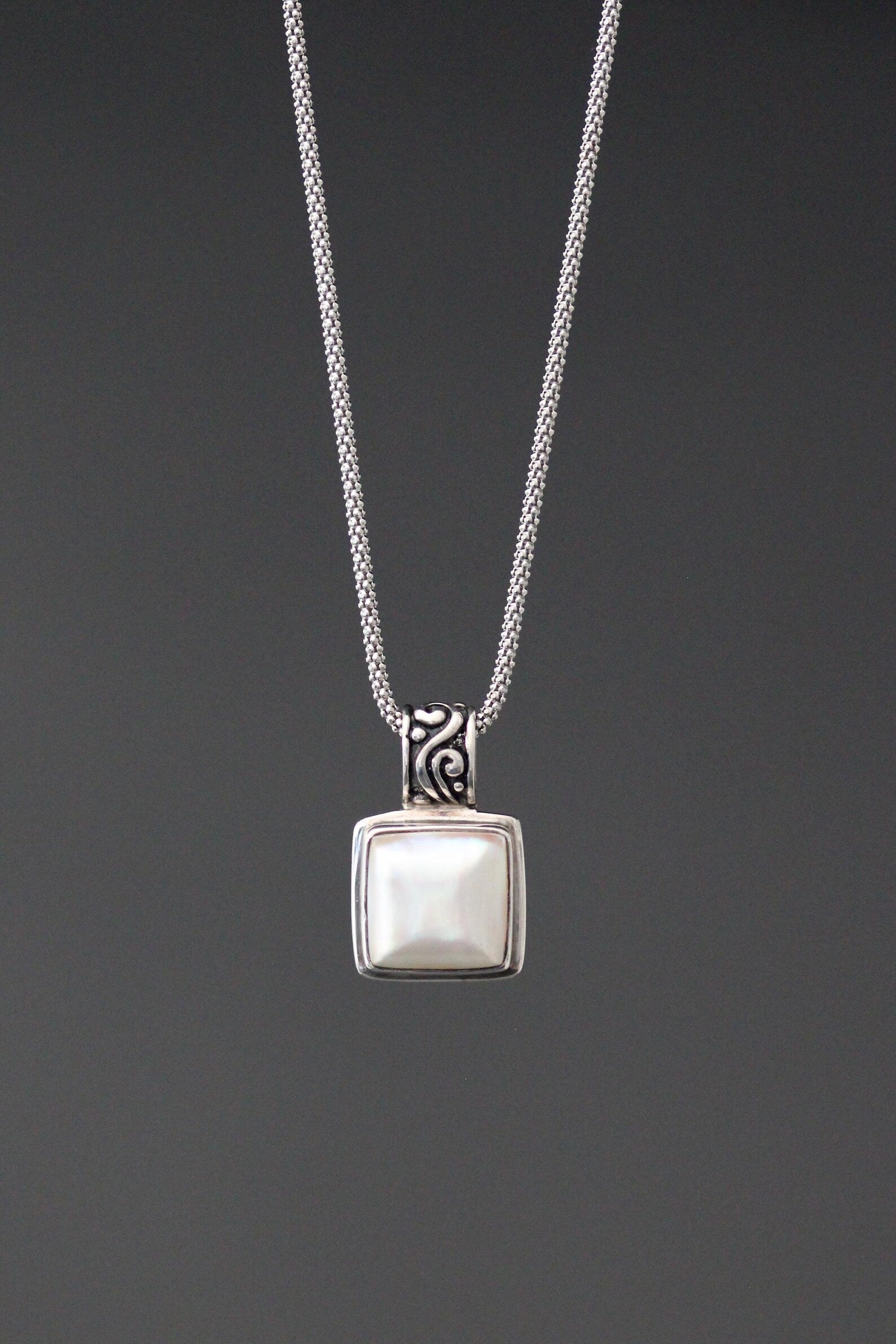 White Freshwater Pearl Pendant Necklace on Sterling SIlver Chain